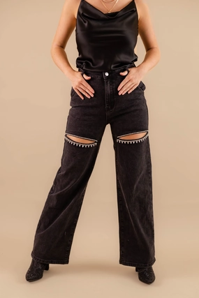 Timeless Design RESTOCK: Big Personality Rhinestone Denim-Black
