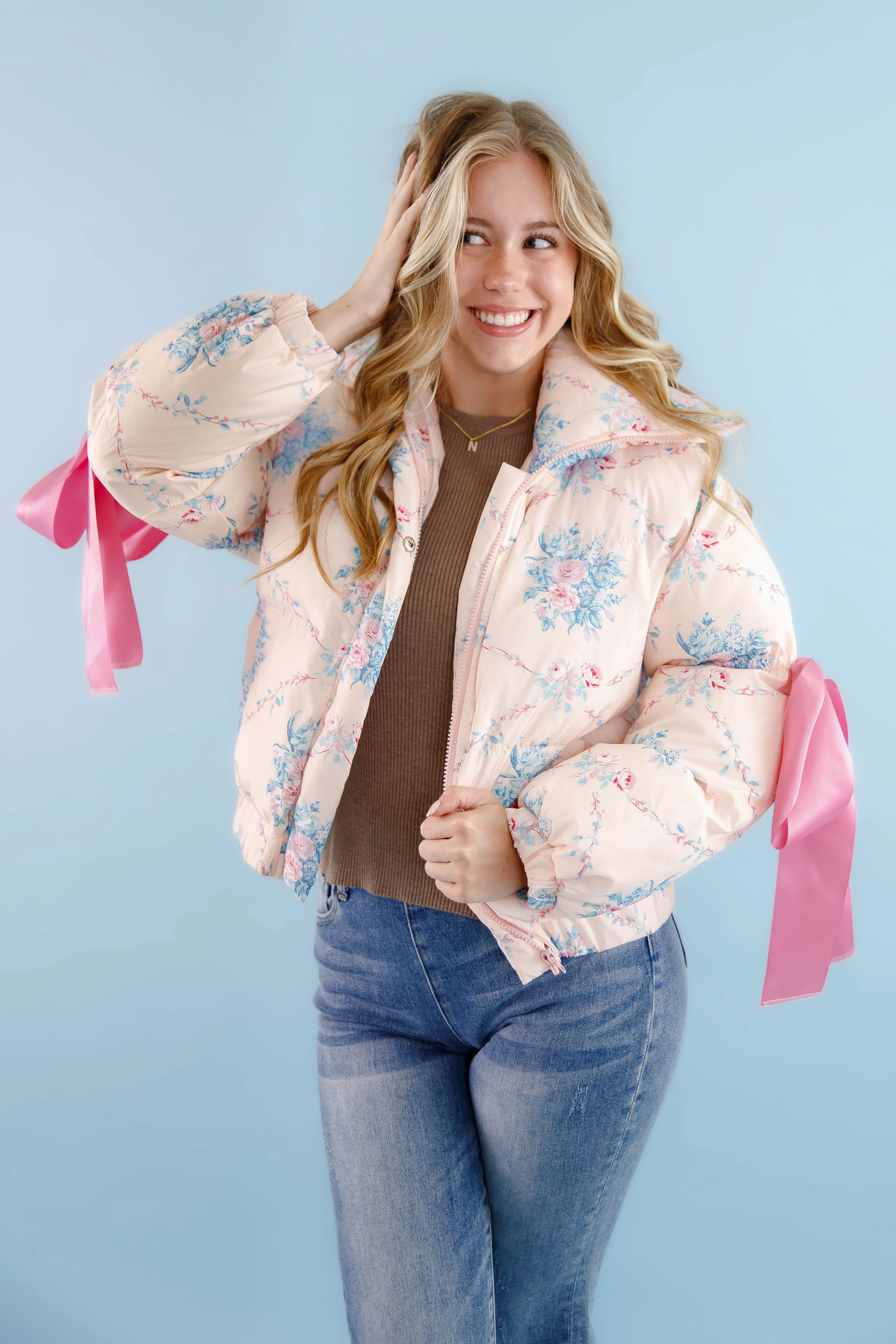 Four Way Stretch Fabric RESTOCK: Graceful Moments Puffer Jacket-Peach