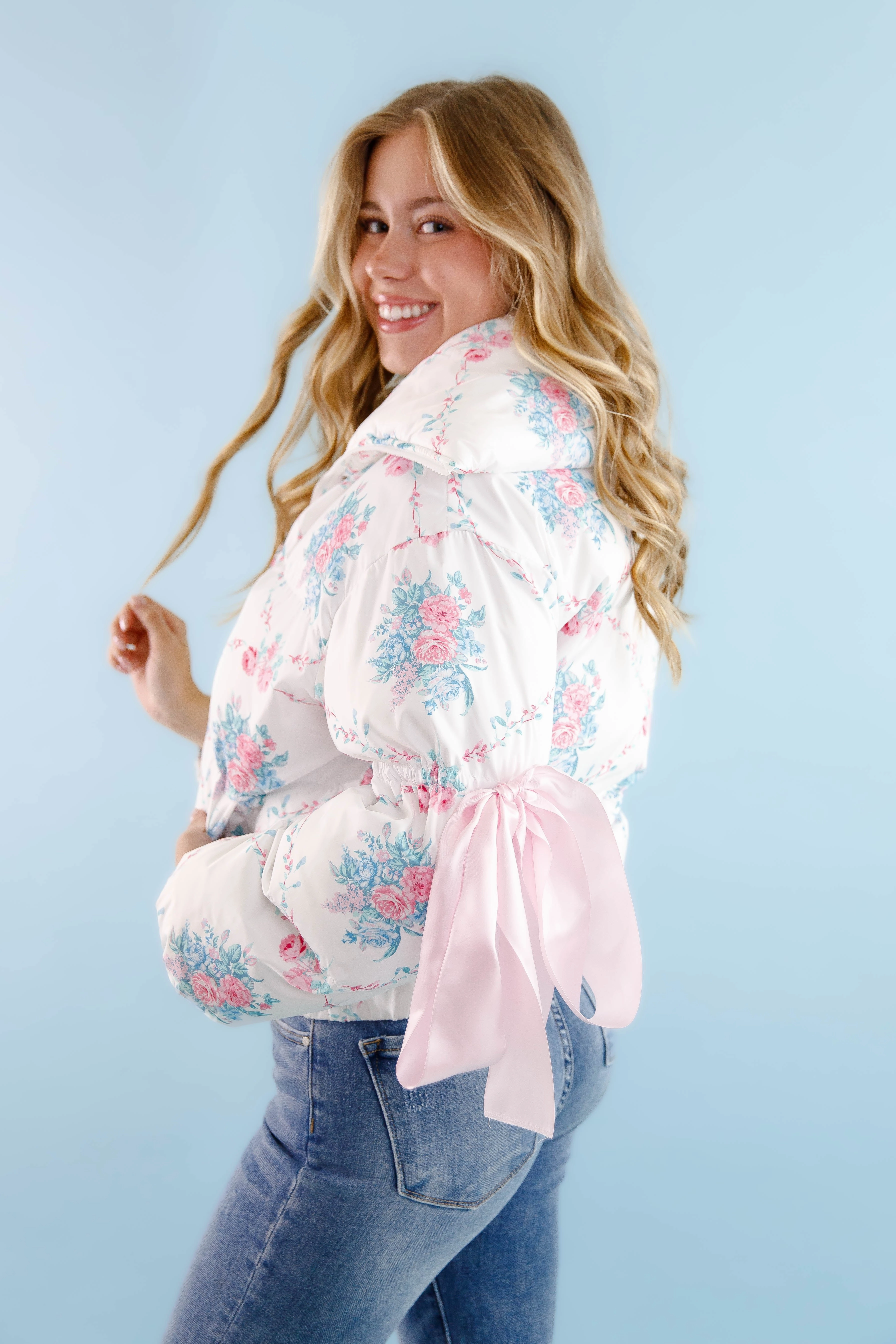 RESTOCK: Graceful Moments Puffer Jacket-White Wrinkle Resistant Texture