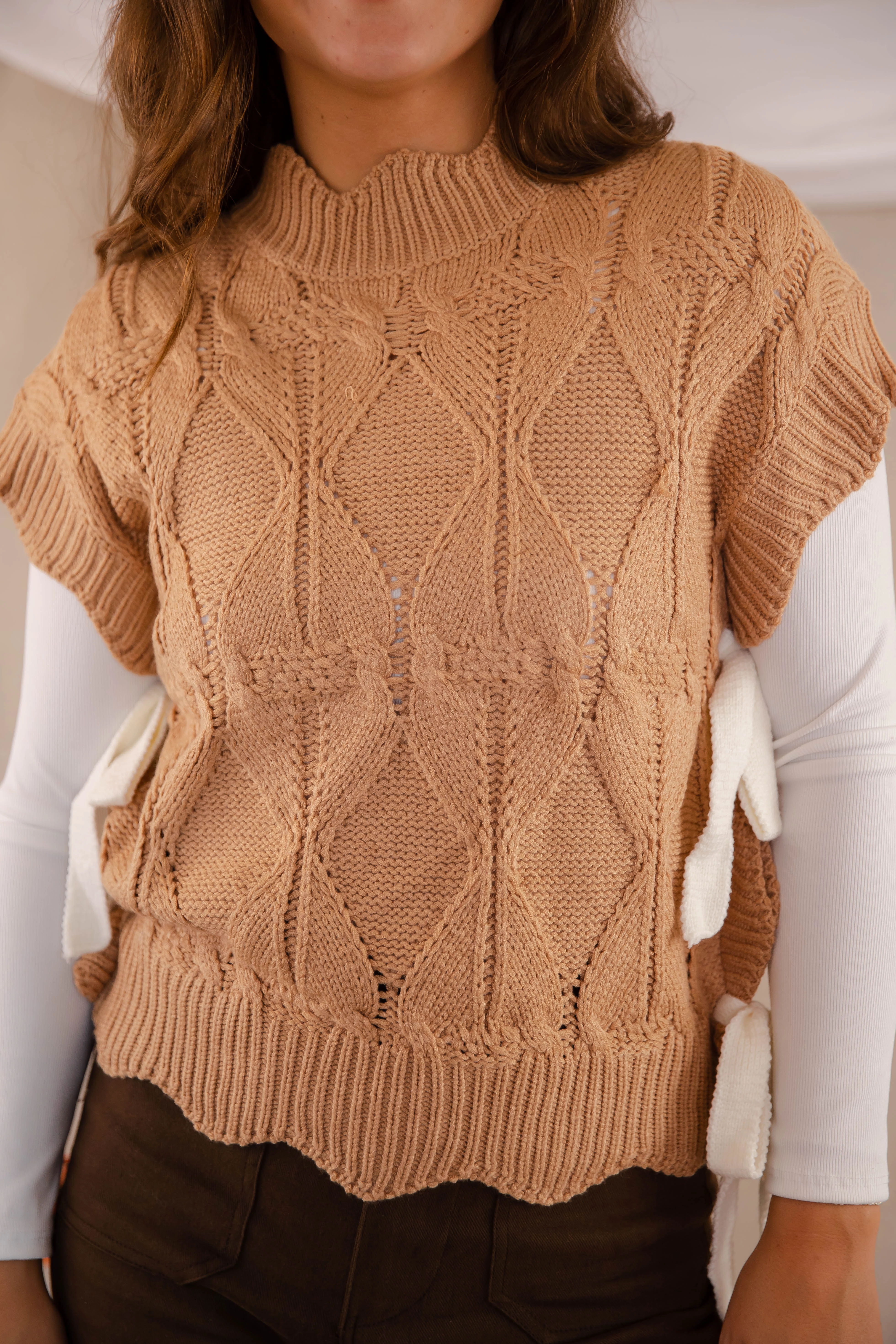 Ventilated Panel Design RESTOCK: Please and Thank You Sweater Vest-Mocha
