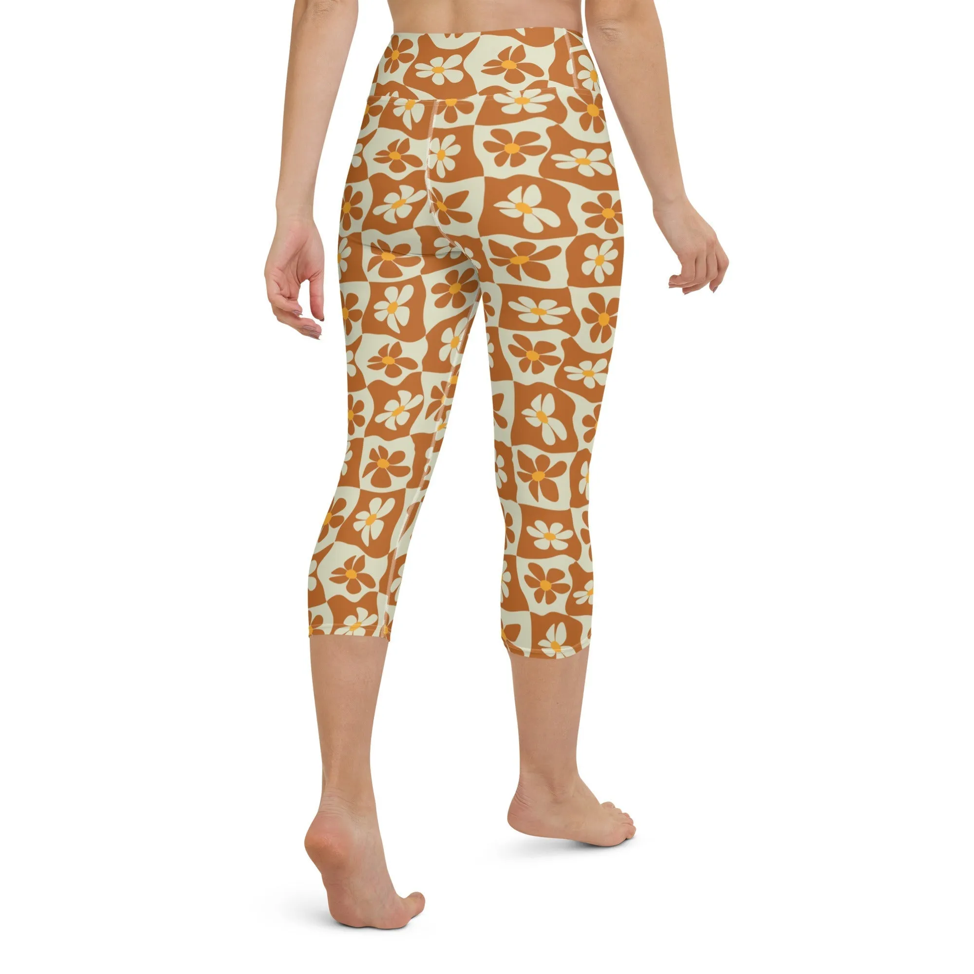 Retro Flower Checkerboard Yoga Capris