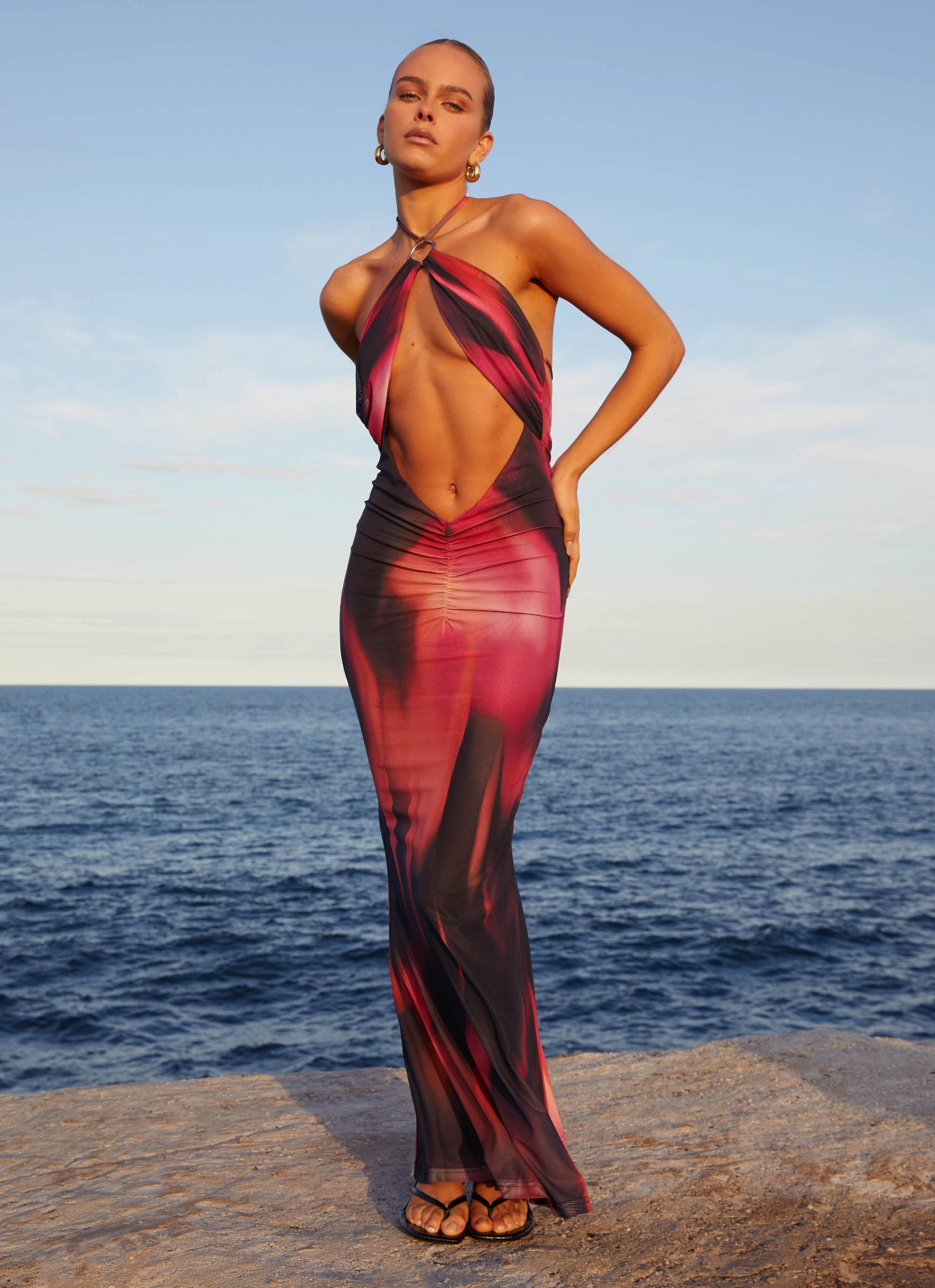 Casual Waist Fluid Shape Rheanna Maxi Dress - Pink Print