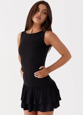 Soft Volume Rhiannon Frill Mini Dress - Black