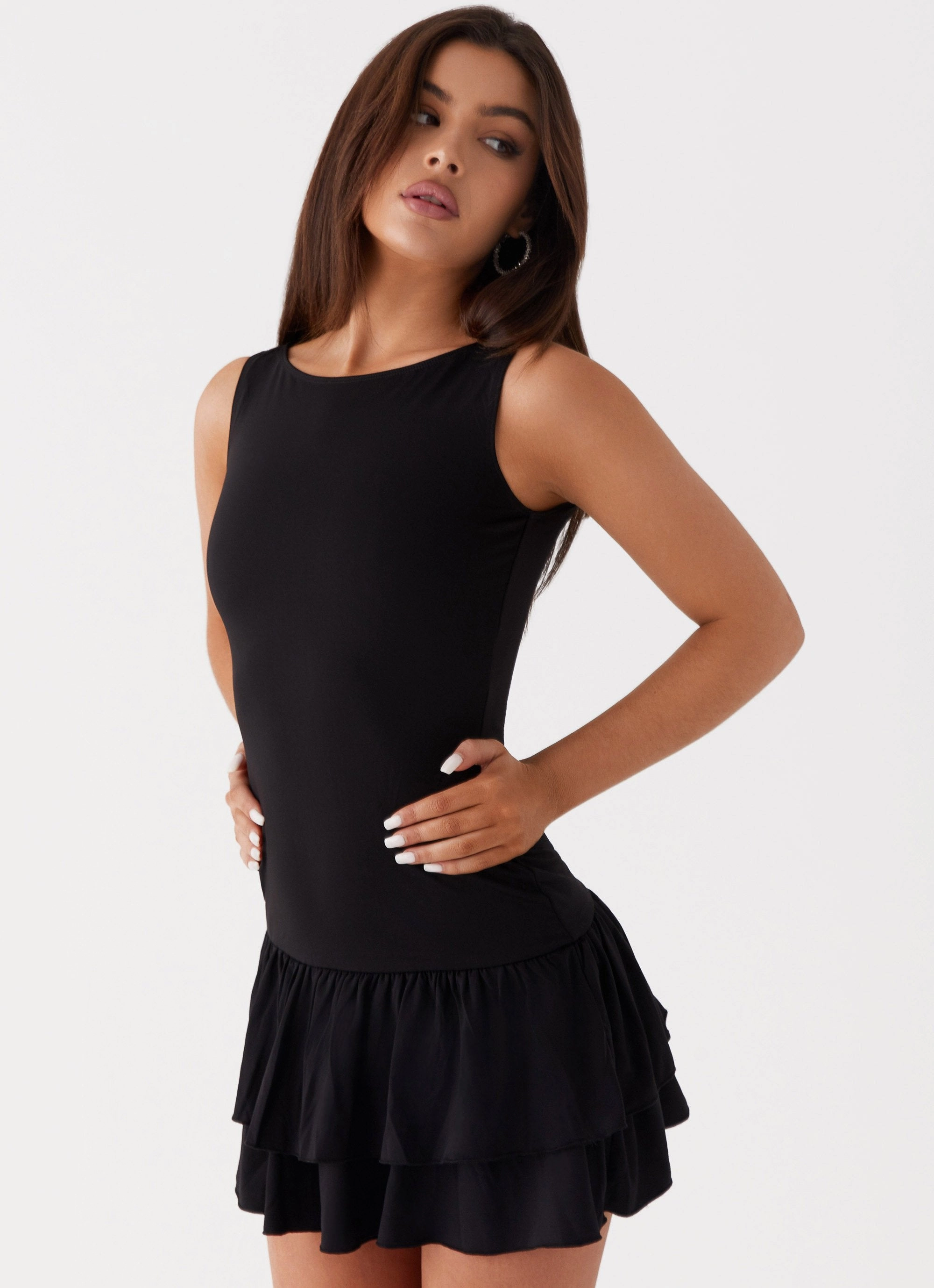 Soft Volume Rhiannon Frill Mini Dress - Black