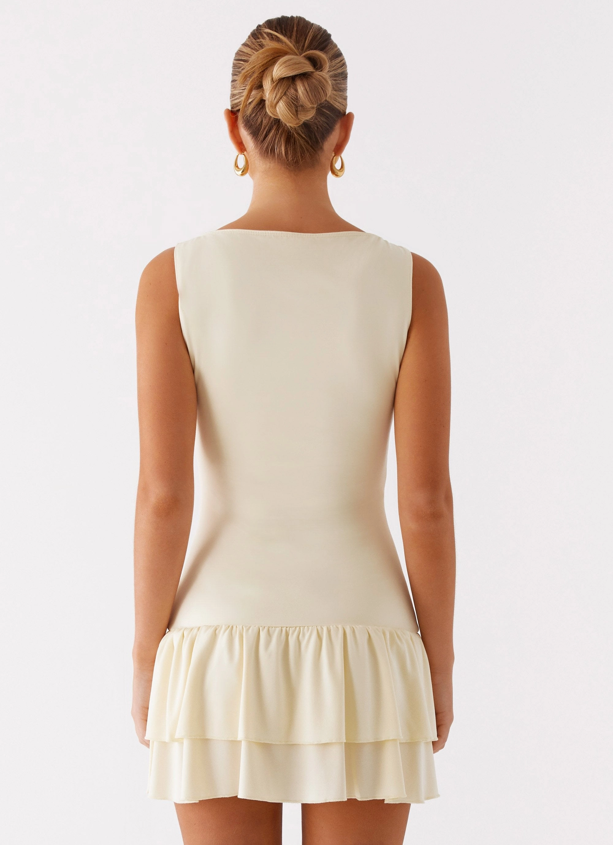 Rhiannon Frill Mini Dress - Yellow effortless grace Ribbed-Texture