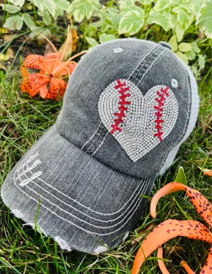 Rhinestone sports hats Football Baseball Basketball BLING rhinestones Gray distressed trucker hat Heart Game day Sports