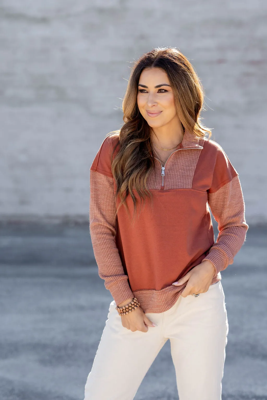 Ribbed Accents Pullover