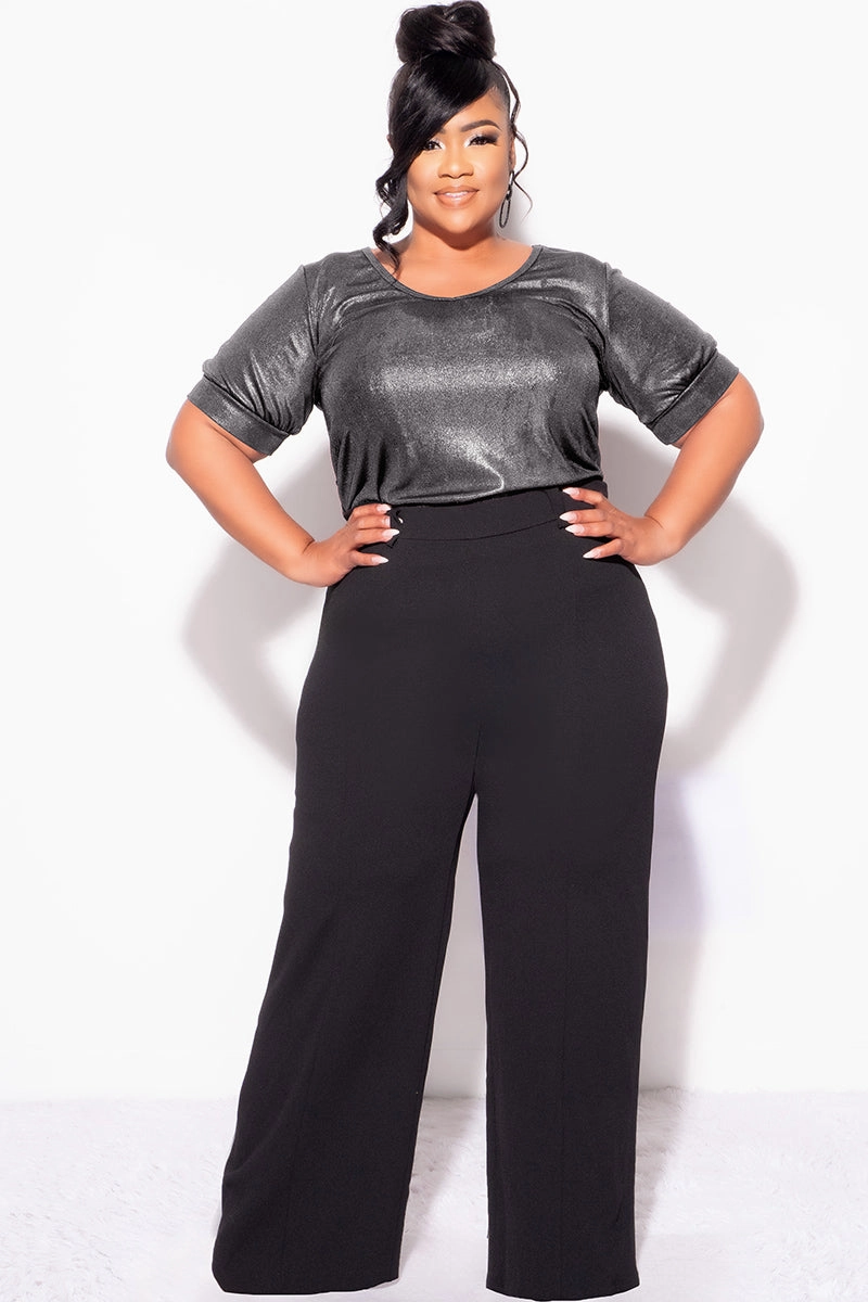 Final Sale Plus Size Top in Metallic Grey MultiFunctional Pocket Placement