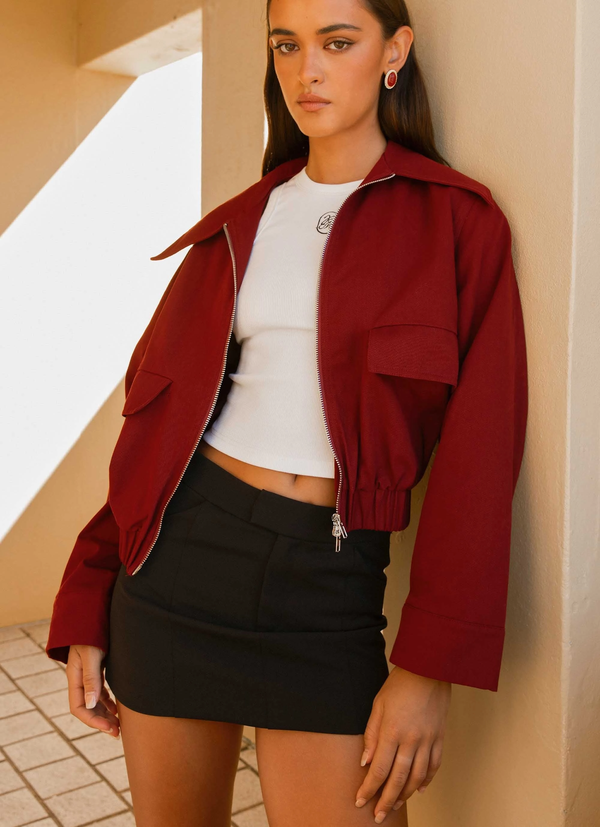 Right Direction Oversized Bomber Jacket - Deep Red Snag Free Surface