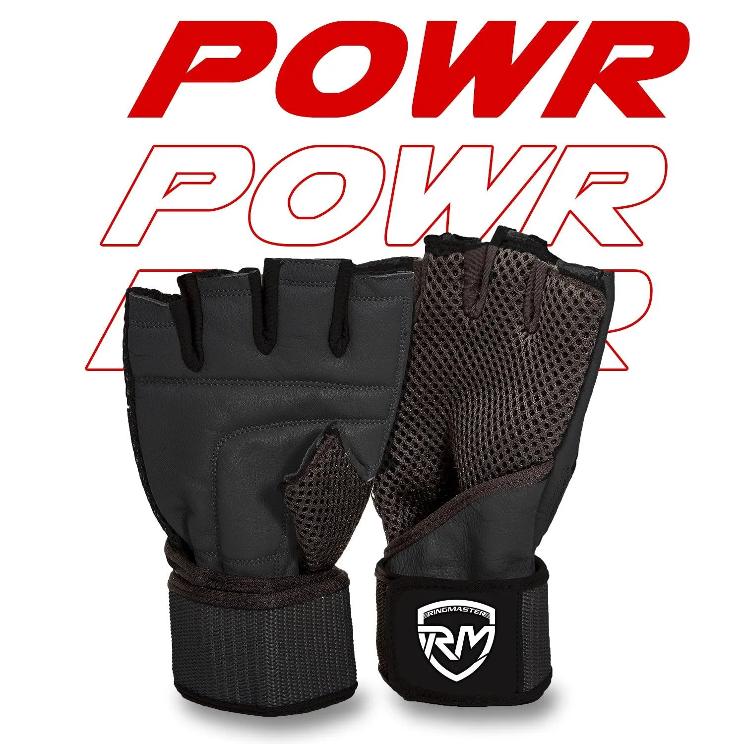 RingMaster Sports Half Finger Gym Training Gloves Weightlifting POWR Series Black