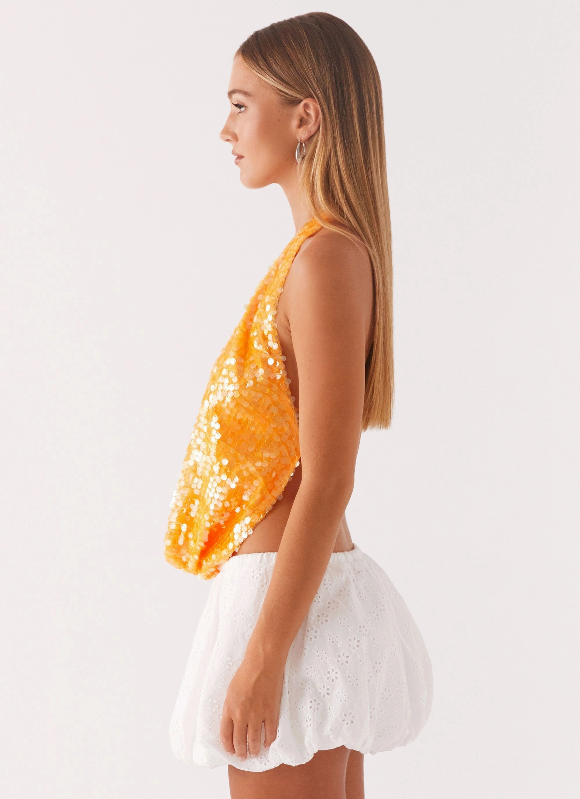 NonRestrictive Fit Multi Pocket Functional Design Rio Dreams Cowl Neck Halter Top - Orange