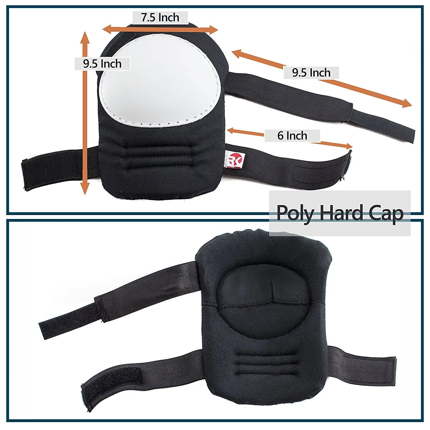 RK Safety Kneepad with White Hard Shell, Stitched Poly Cap
