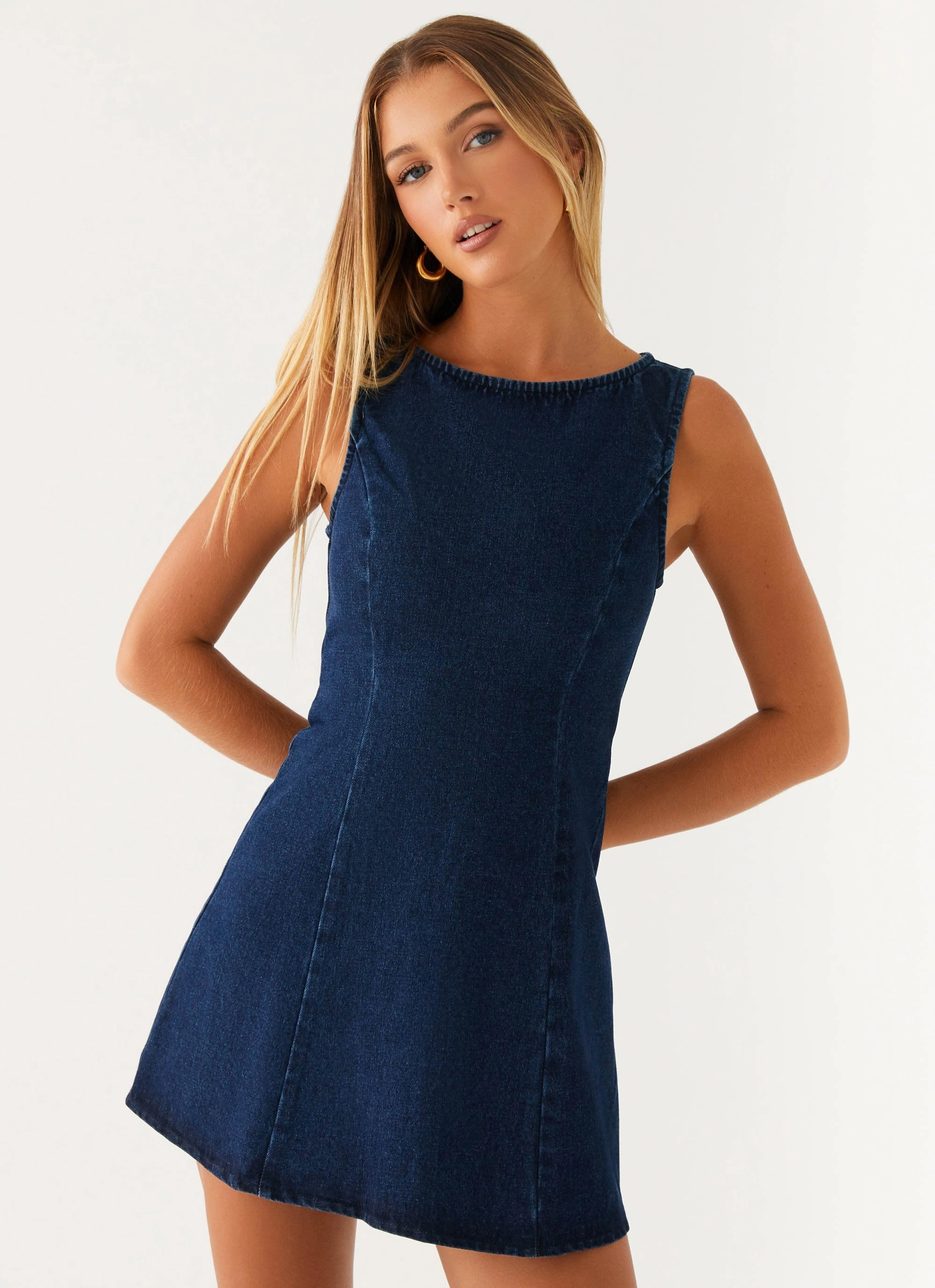 Confident Mood Rochelle Denim Mini Dress - Blue