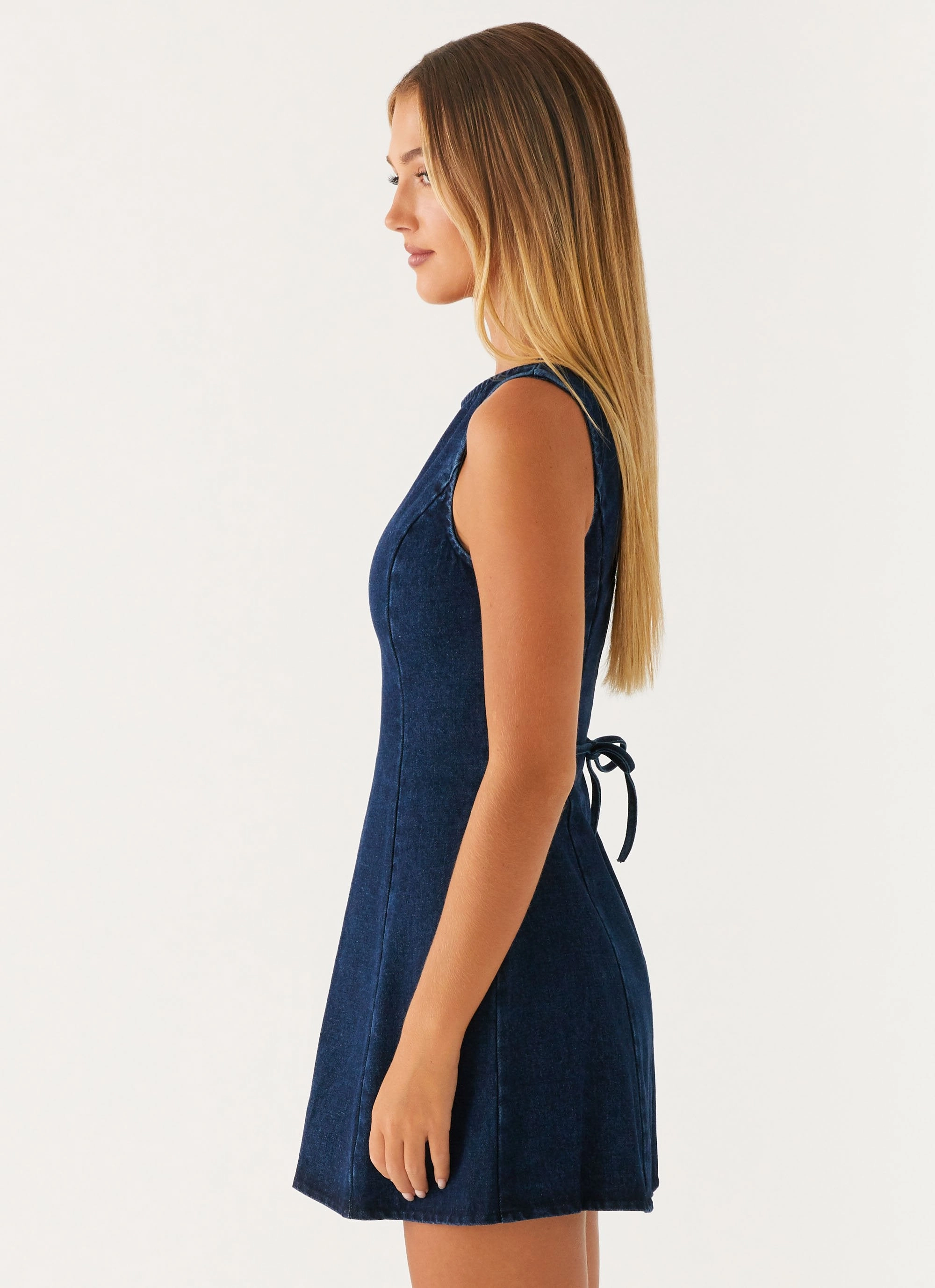 Rochelle Denim Mini Dress - Blue Matte Fabric Light Flow