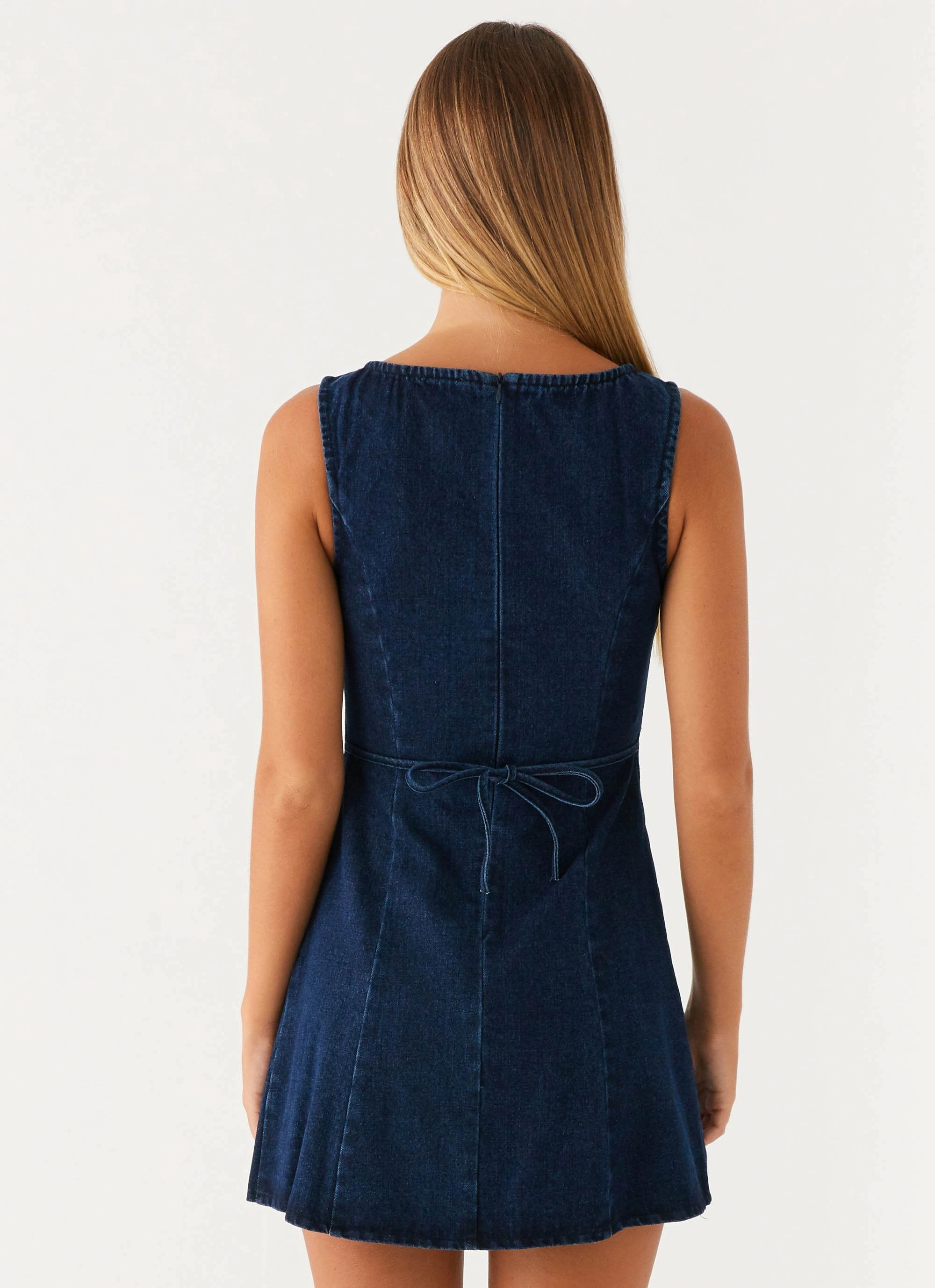 Rochelle Denim Mini Dress - Blue Modern Texture Calm Texture