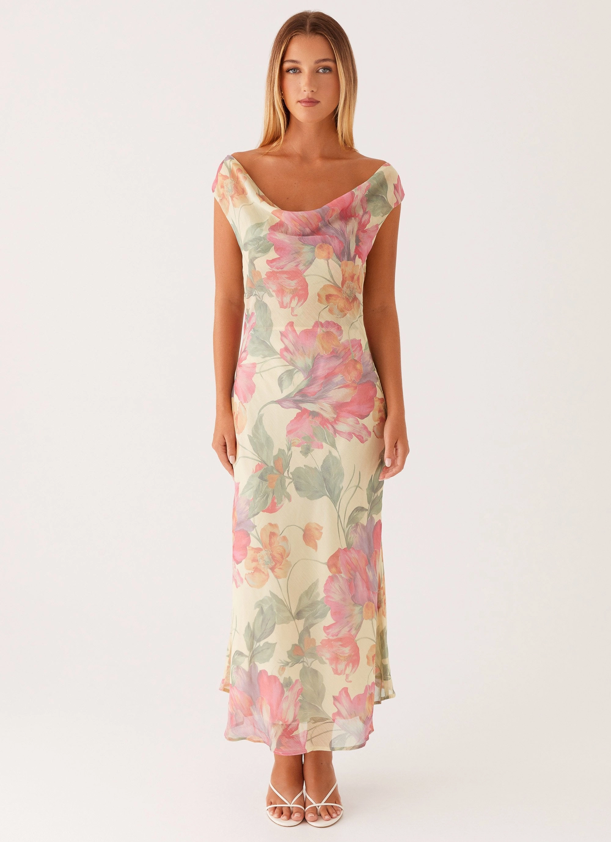 Drape Wave Church Proper Role Model Maxi Dress - Yellow Peony