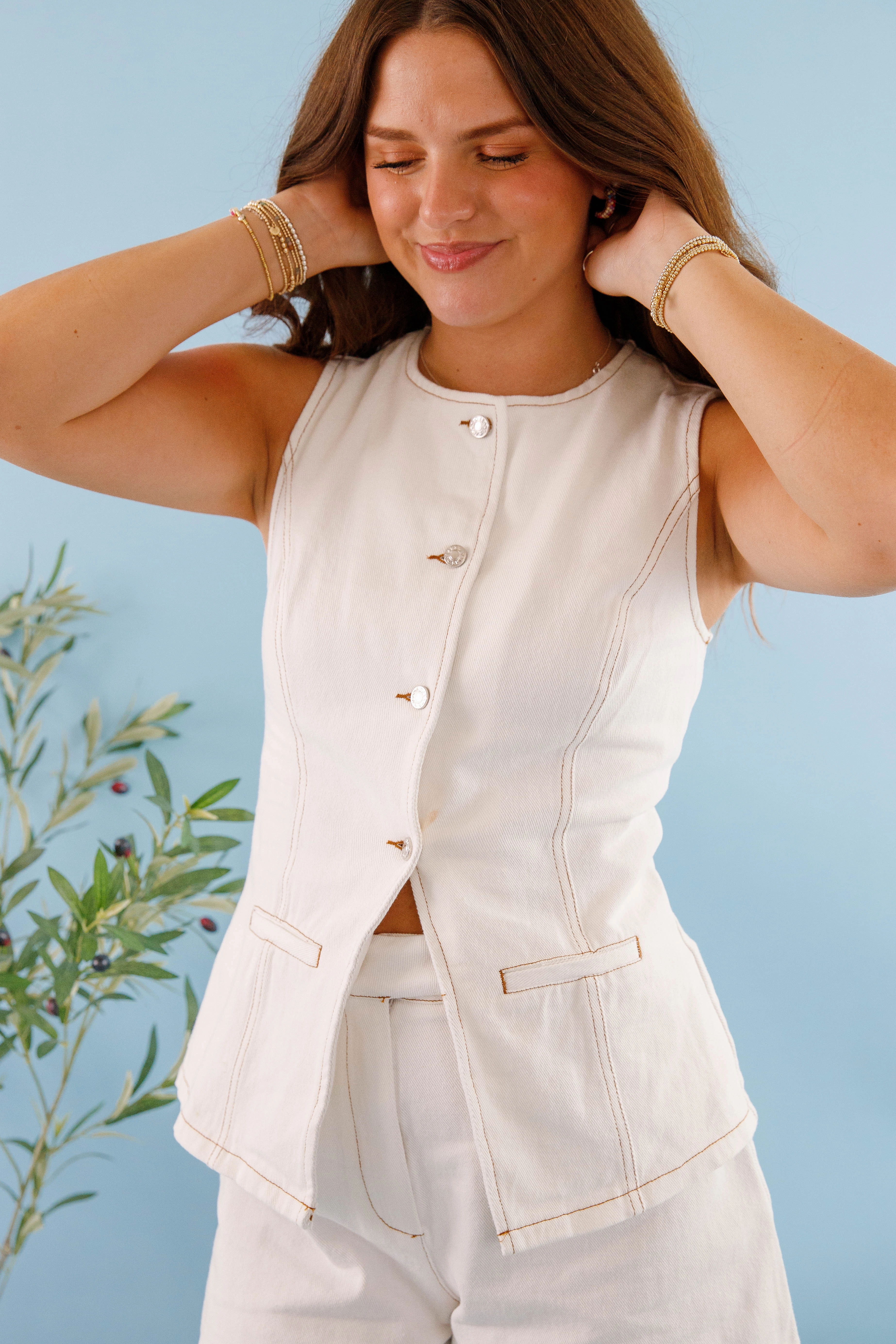A Fair Trade Denim Vest Multi Panel Design