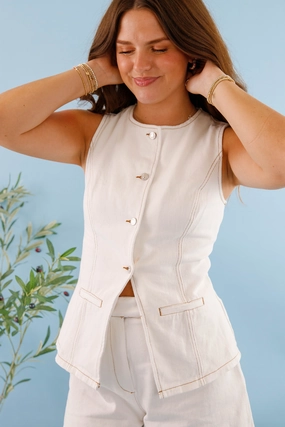 A Fair Trade Denim Vest Multi Panel Design