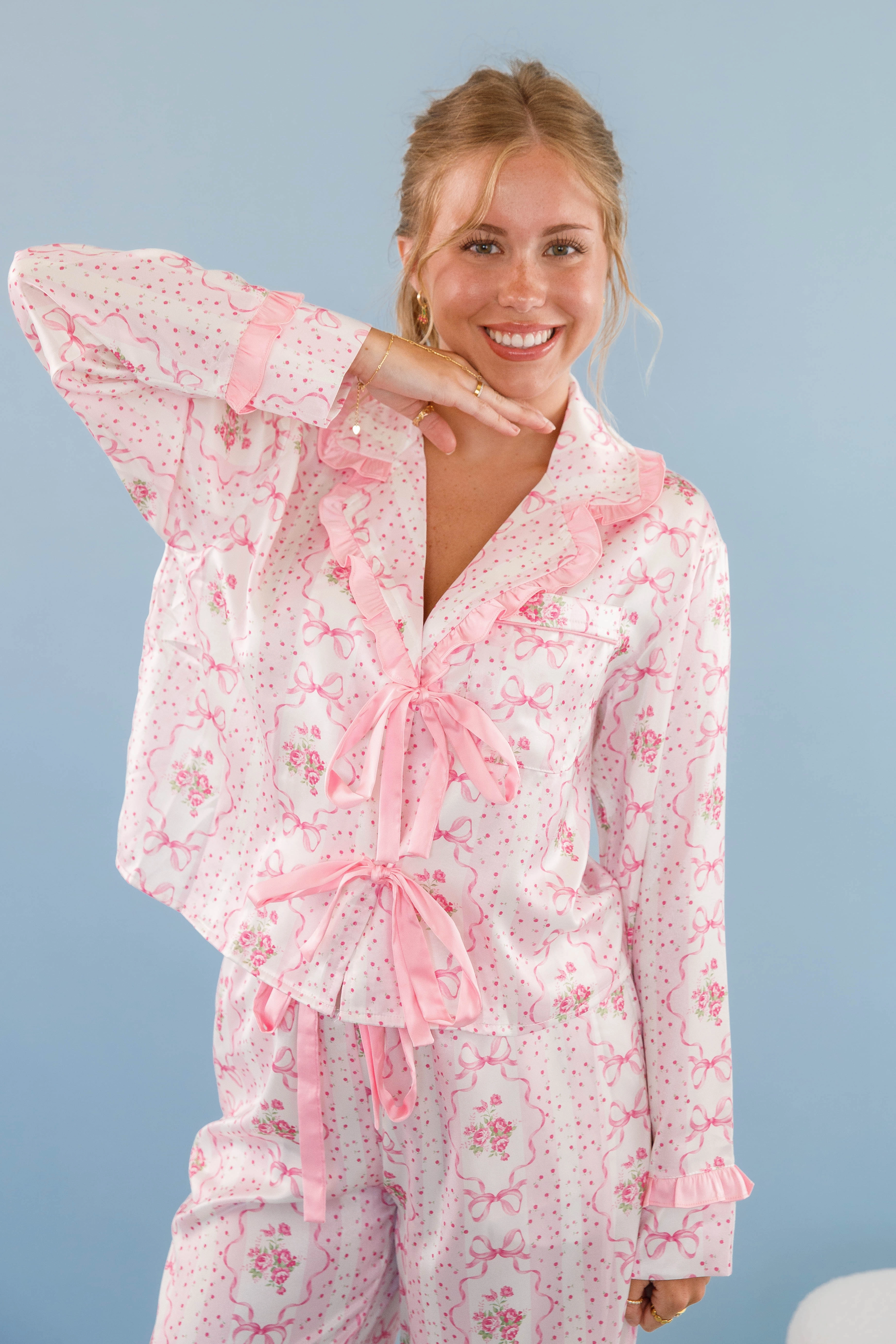 Rom-Com Marathon Pajama Top Ribbed Hem Finish
