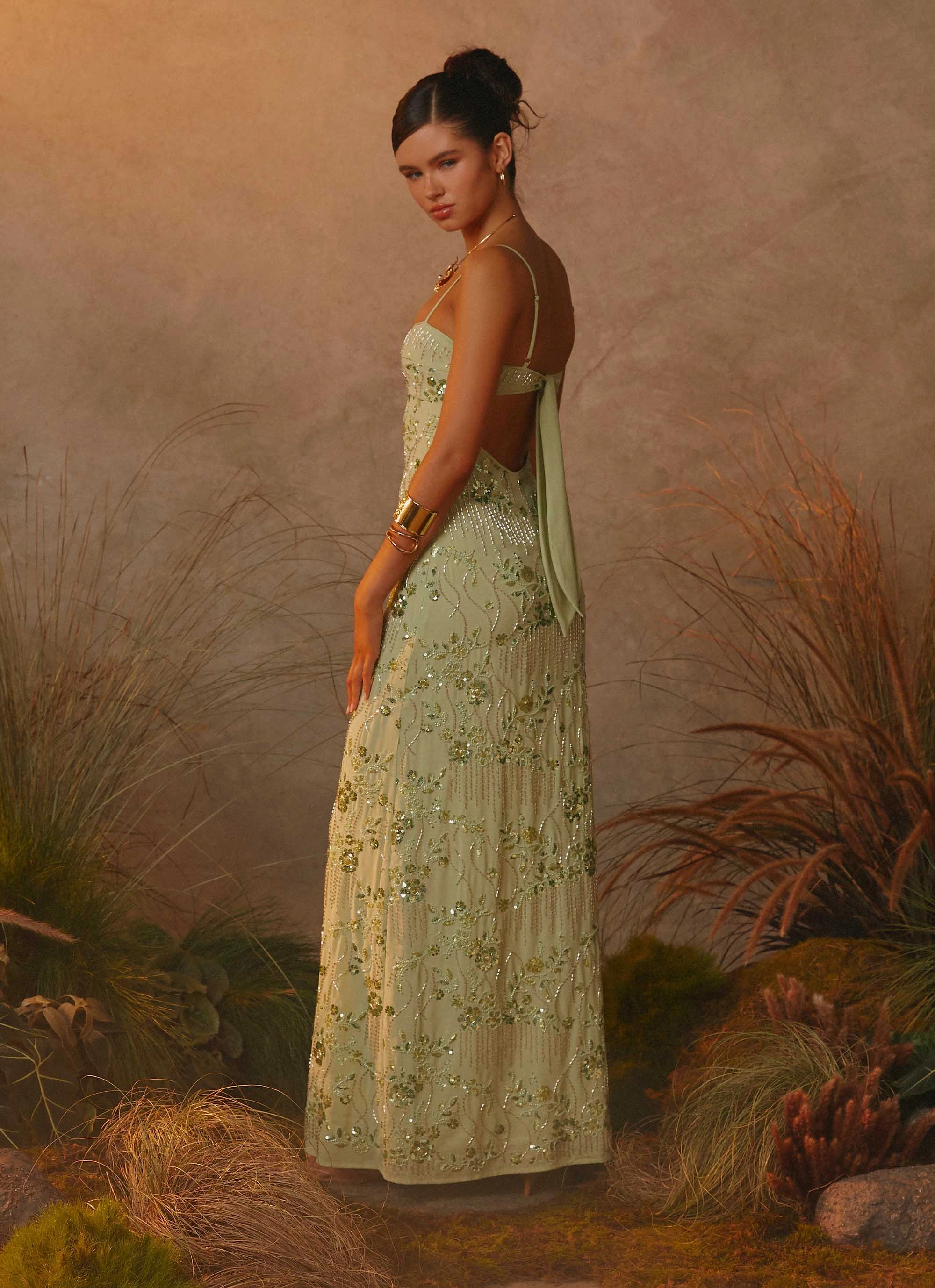 Celandine Beaded Maxi Dress - Lime Feminine Energy All Day Ready