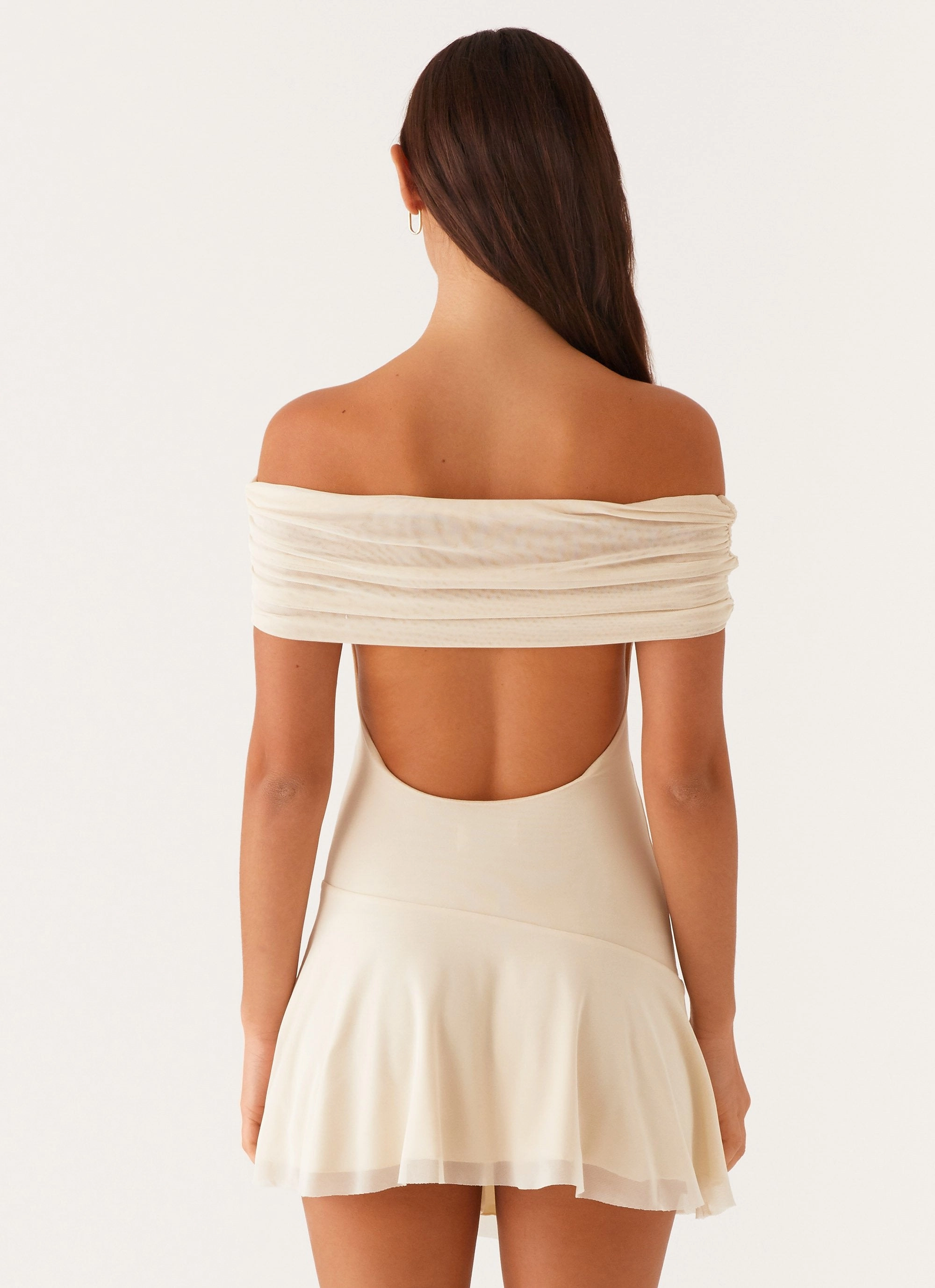 Formal Choice Polished Cut Finola Off Shoulder Mini Dress - Pastel Yellow