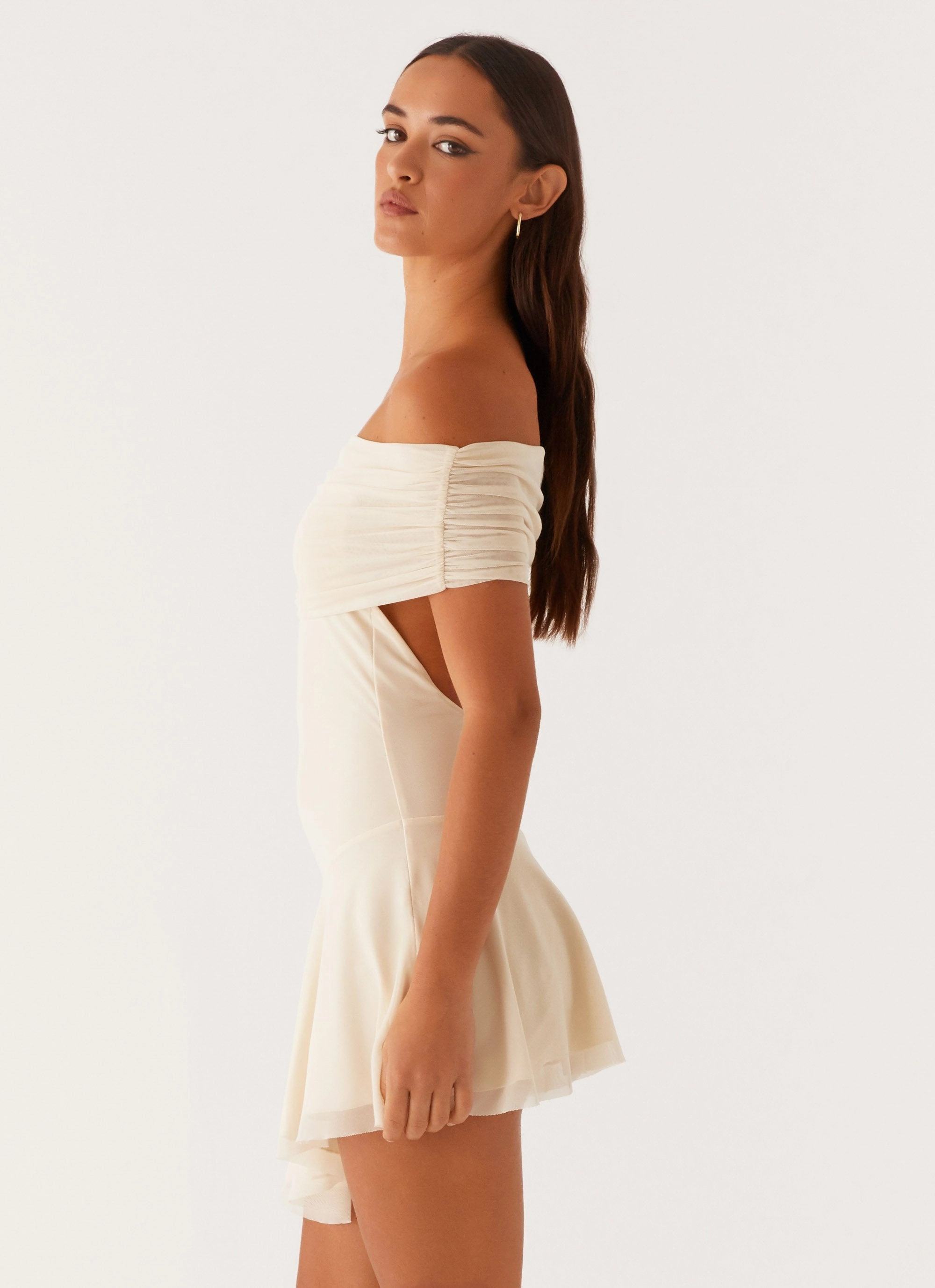 Modern Finish Air Touch Finola Off Shoulder Mini Dress - Pastel Yellow