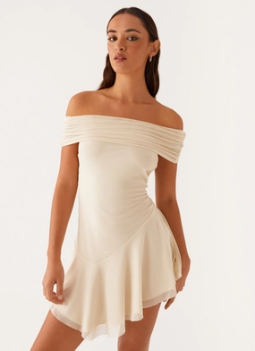 Finola Off Shoulder Mini Dress - Pastel Yellow Trendy Appearance