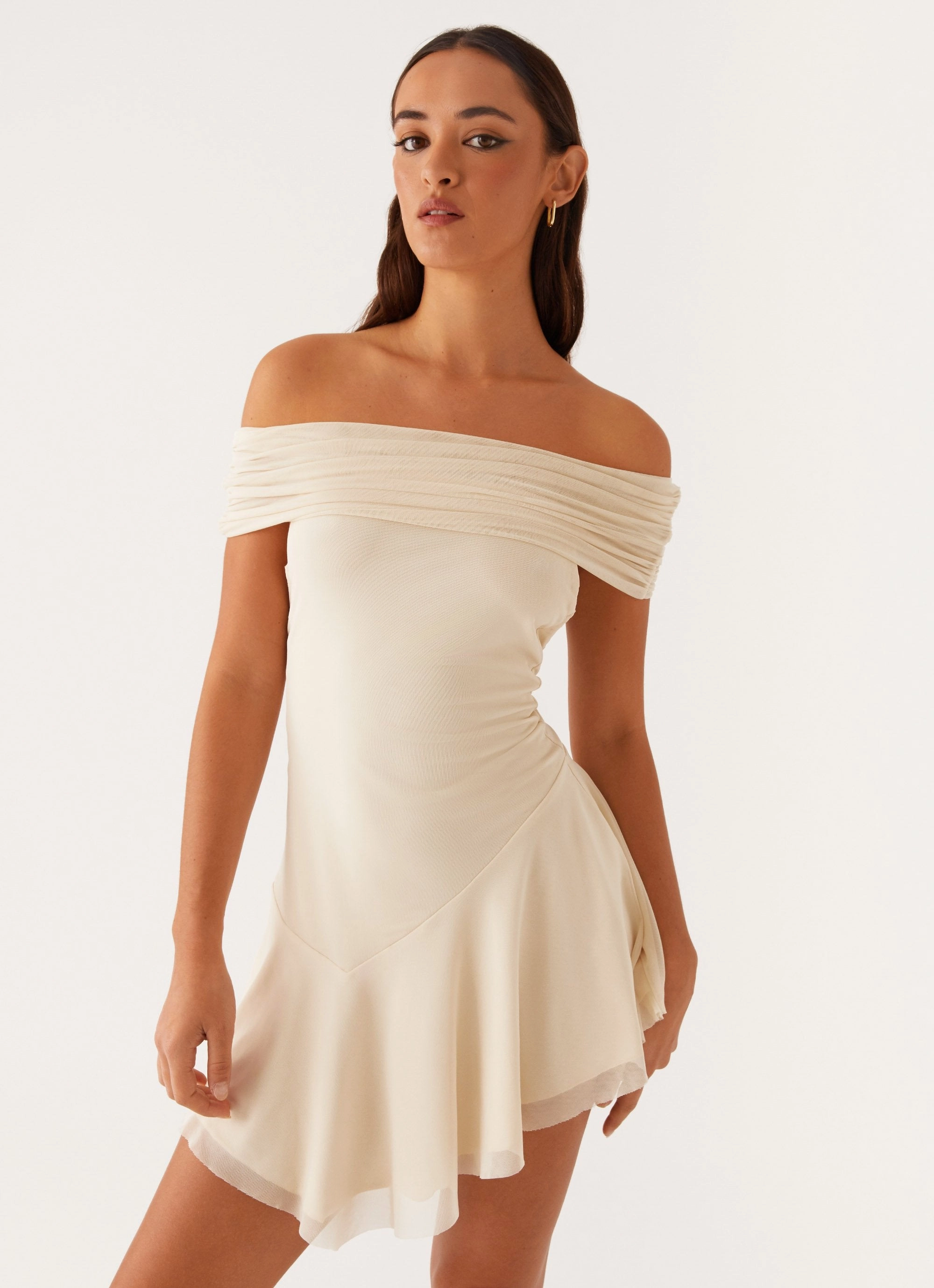Finola Off Shoulder Mini Dress - Pastel Yellow Trendy Appearance