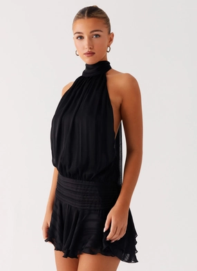 Minimal Fit Satin Finish Willow Chiffon Mini Dress - Black