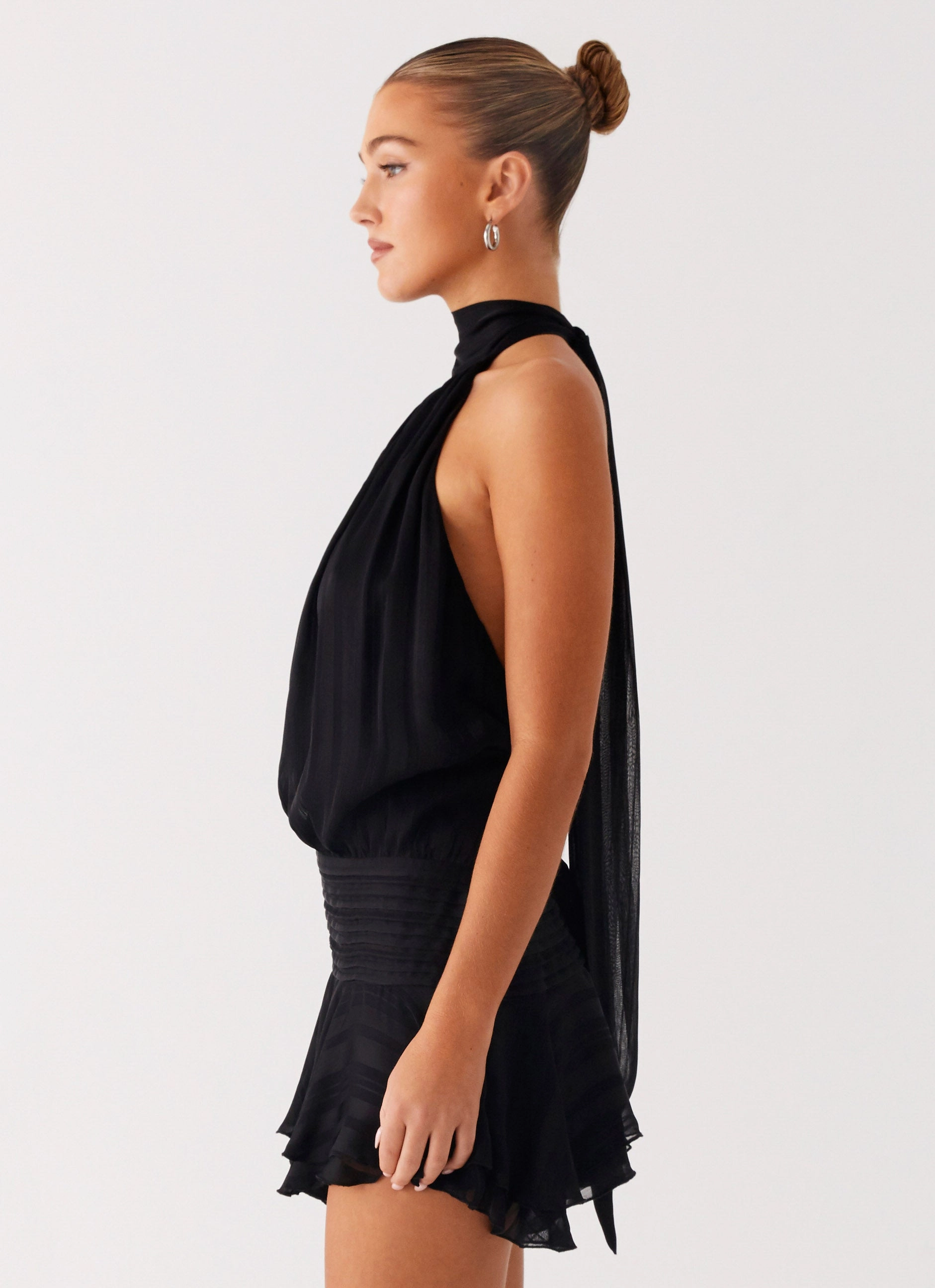 Relaxed Waist Willow Chiffon Mini Dress - Black