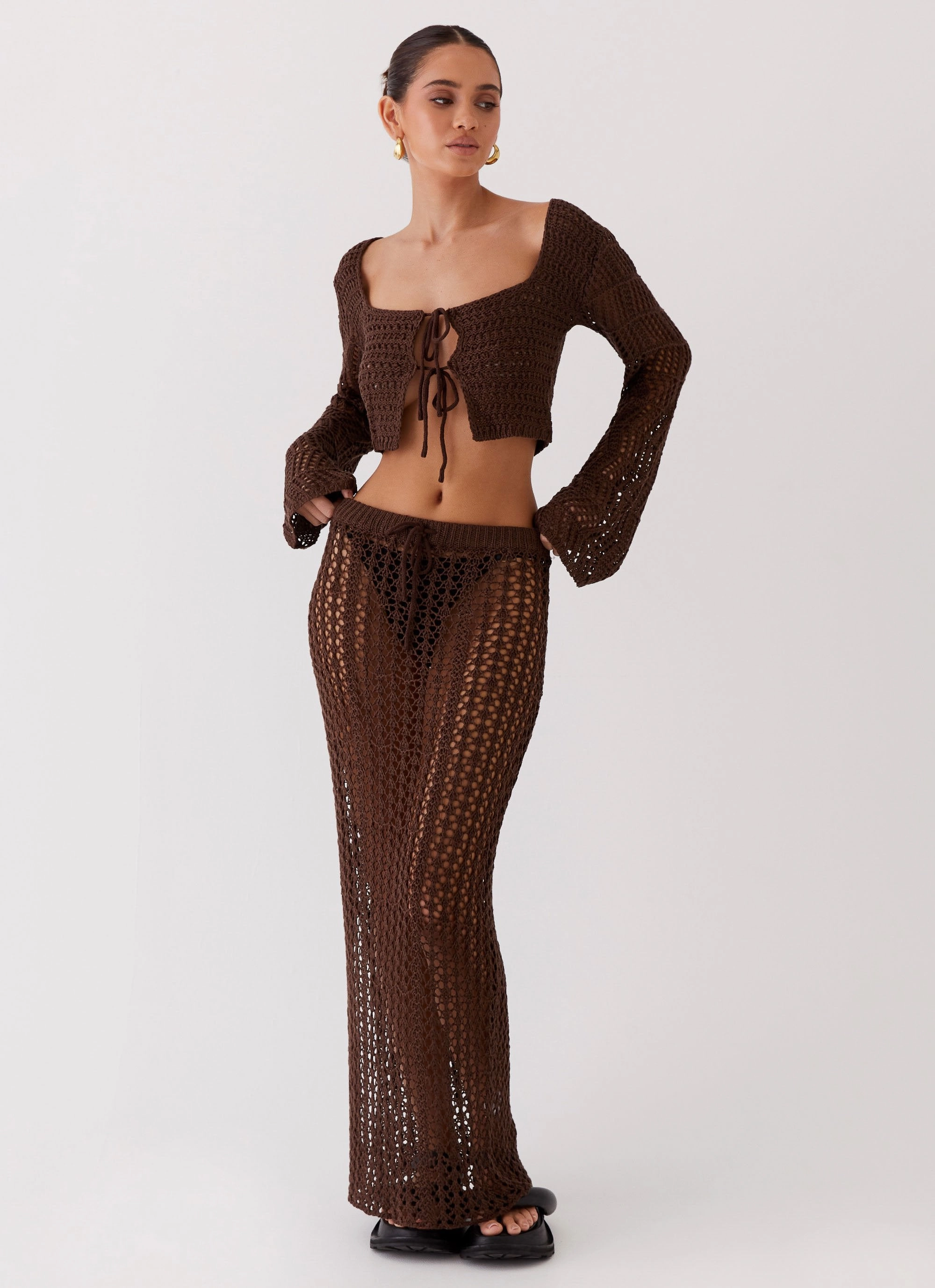 Magnetic Closures Glow In The Dark Accents Rosalina Crochet Maxi Skirt - Chocolate