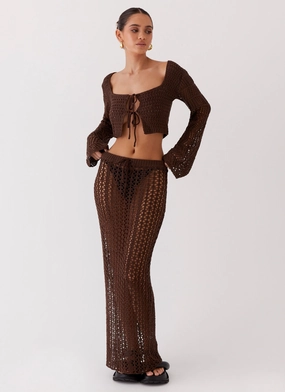 Magnetic Closures Glow In The Dark Accents Rosalina Crochet Maxi Skirt - Chocolate