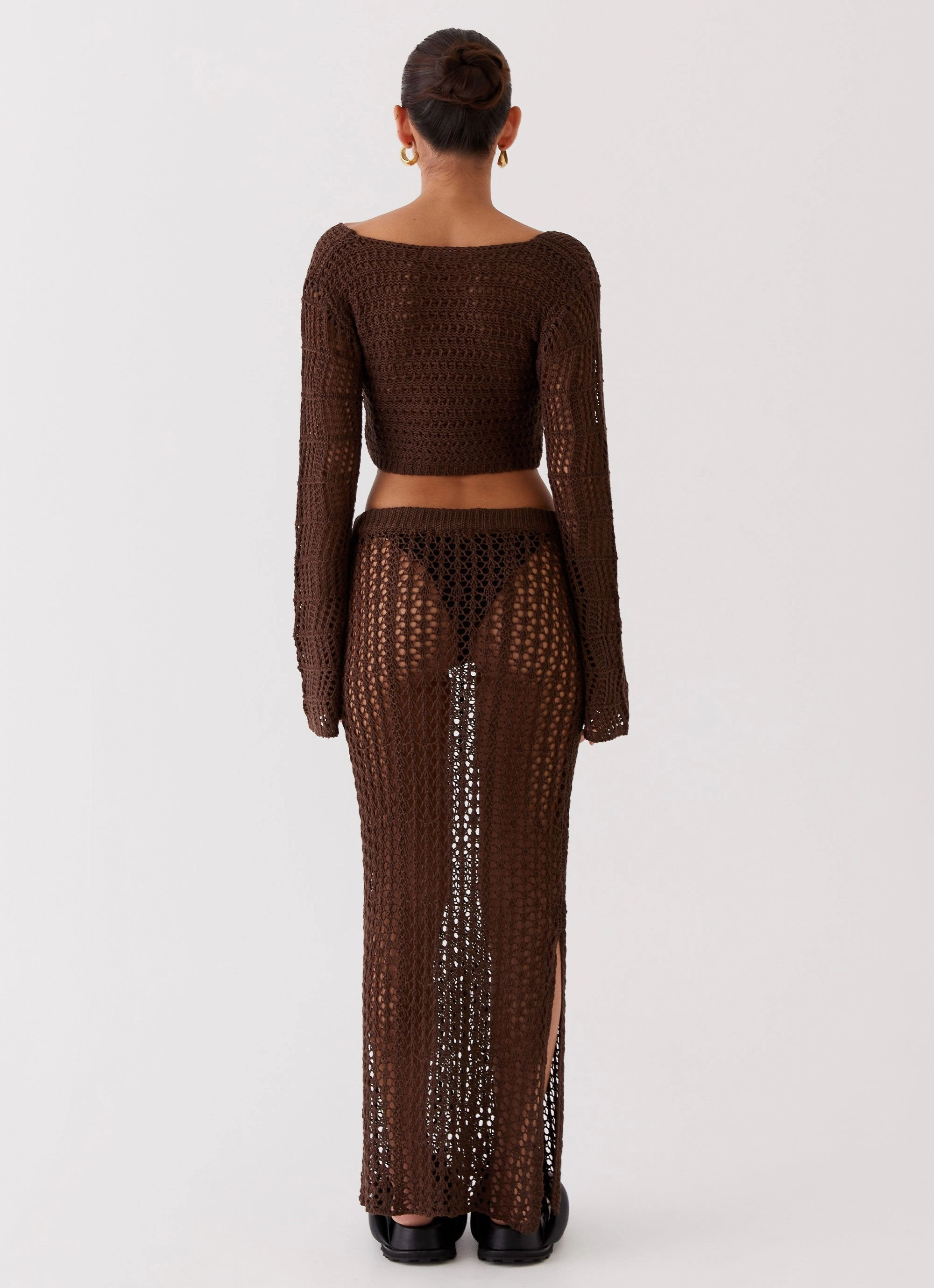 CompactPacking Bonded Fabric Rosalina Crochet Maxi Skirt - Chocolate