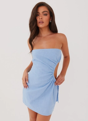 Sleek Cut Rosella Linen Mini Dress - Blue
