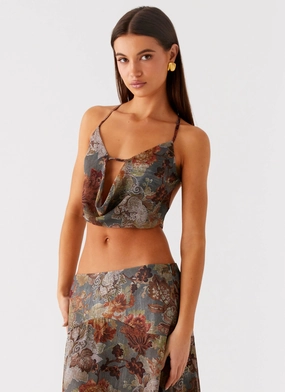 Warm Fabric Rosewood Cowl Top - Vintage Blossom