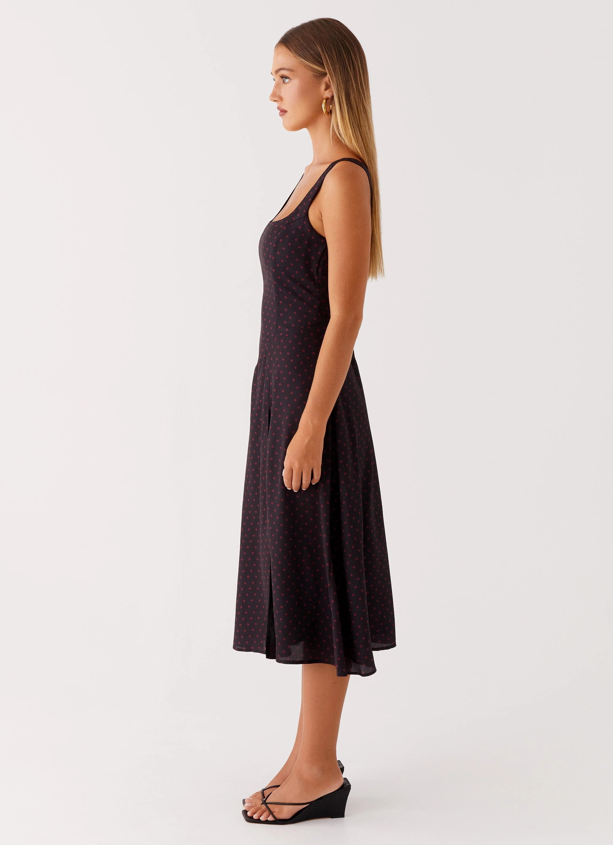 Rowyn Midi Dress - Black Polka Dot Bright Bloom Elegant Line