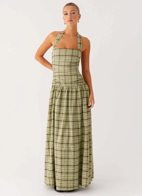Ombre-Effect Lilith Maxi Dress - Forest Plaid