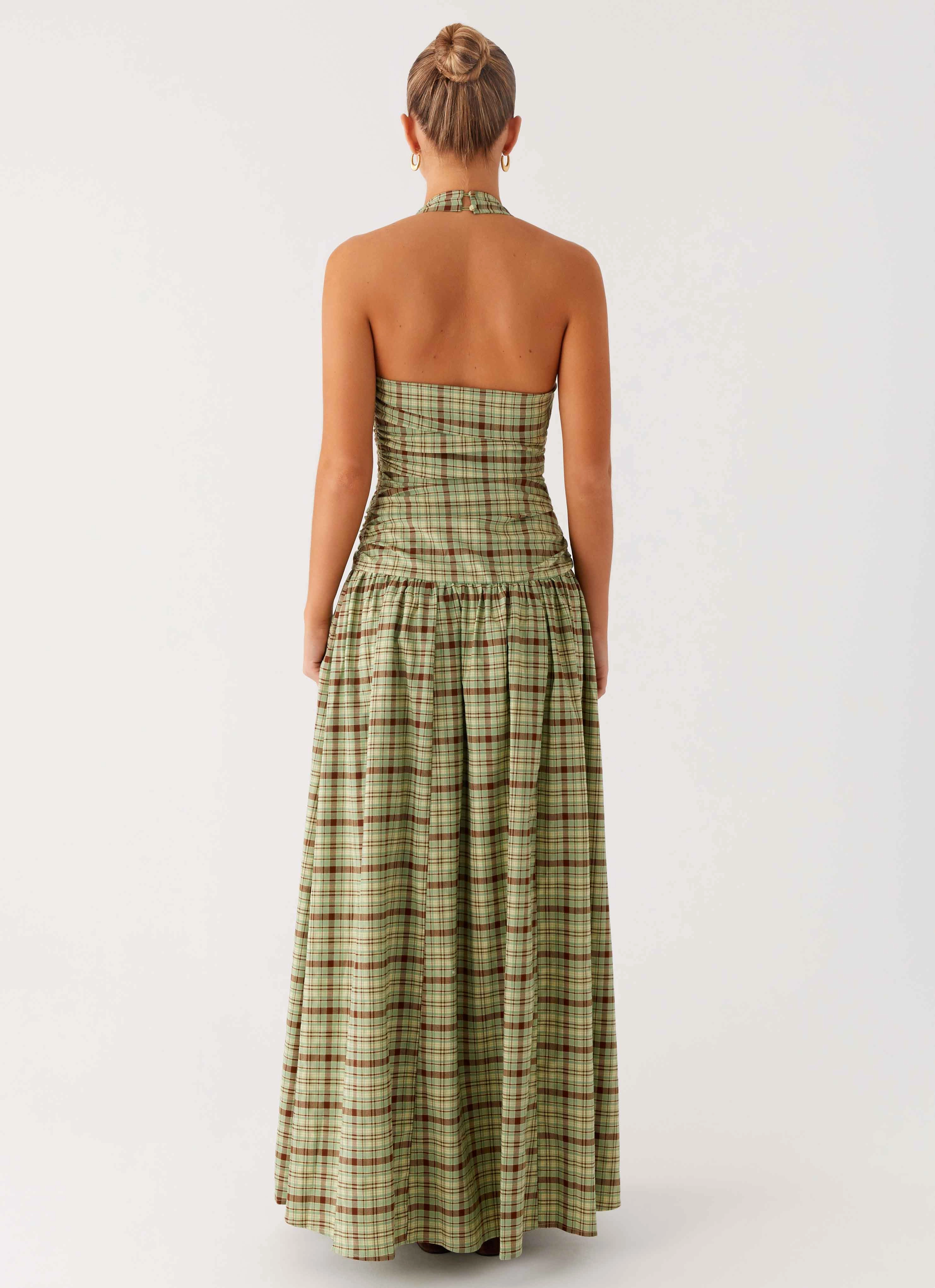 Lilith Maxi Dress - Forest Plaid Elegant Mood Soft cotton blend dress
