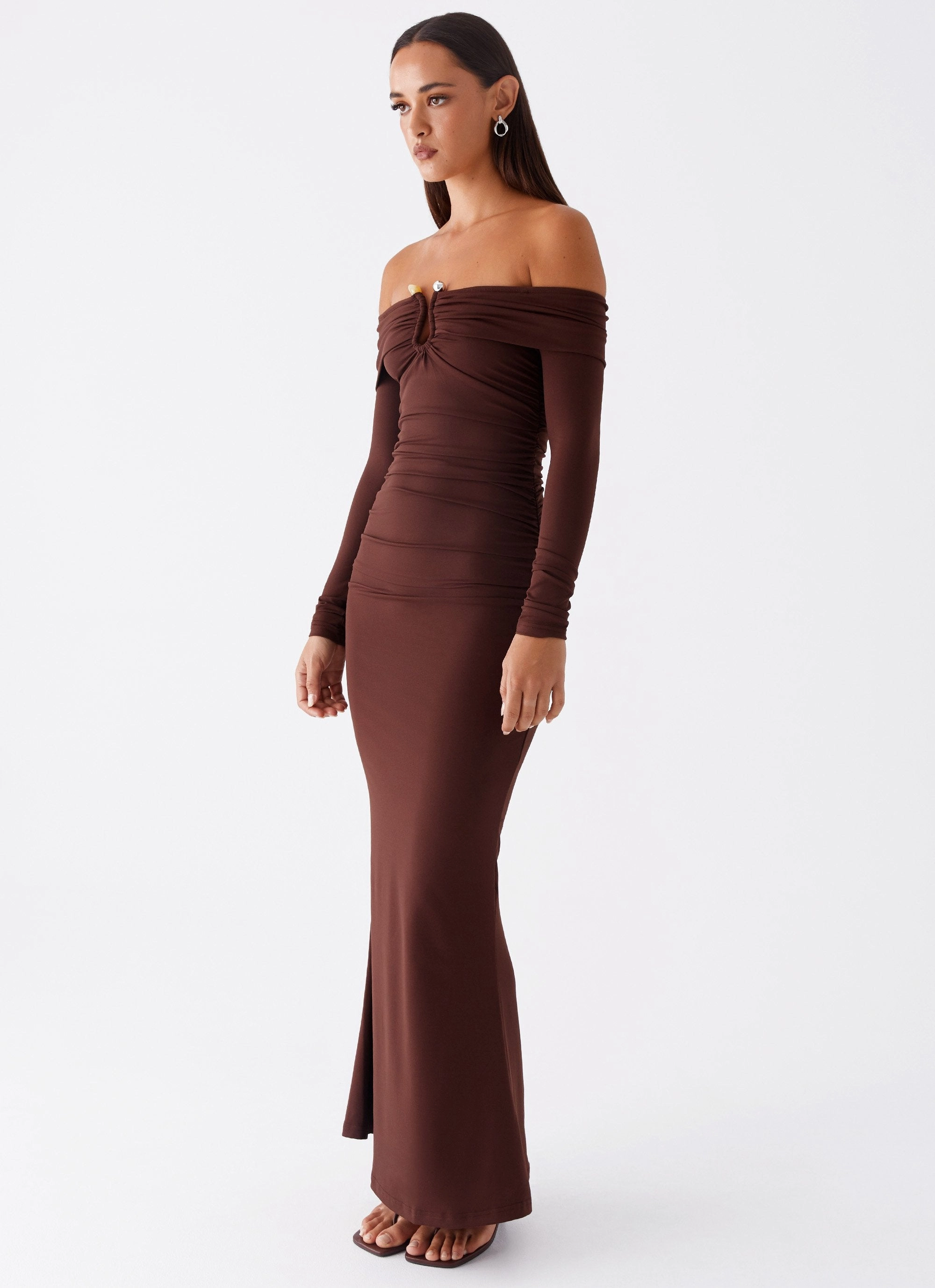 Rudy Long Sleeve Maxi Dress - Chocolate Flexible Fit Elegant Vibe