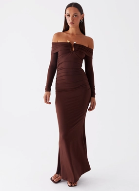 Rudy Long Sleeve Maxi Dress - Chocolate Celebration Wear