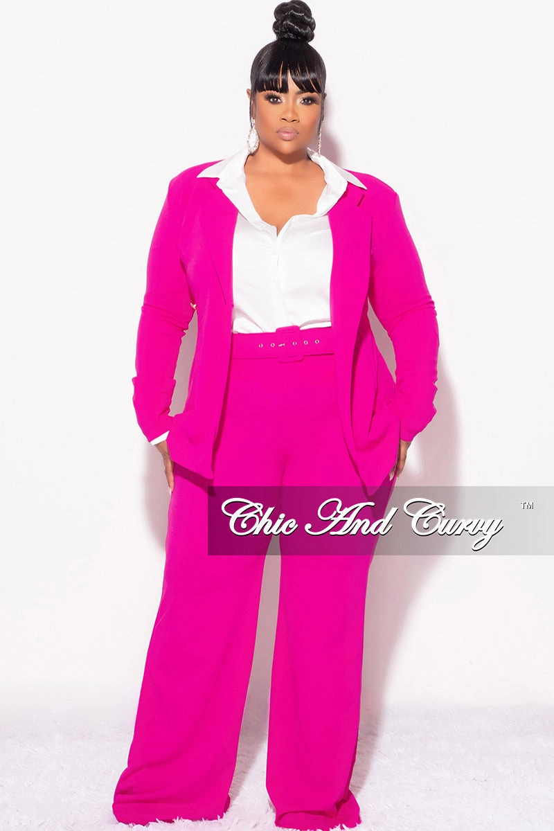 Move Freely Final Sale Plus Size Blazer 2pc Set in Fuchsia Flamingo Pink
