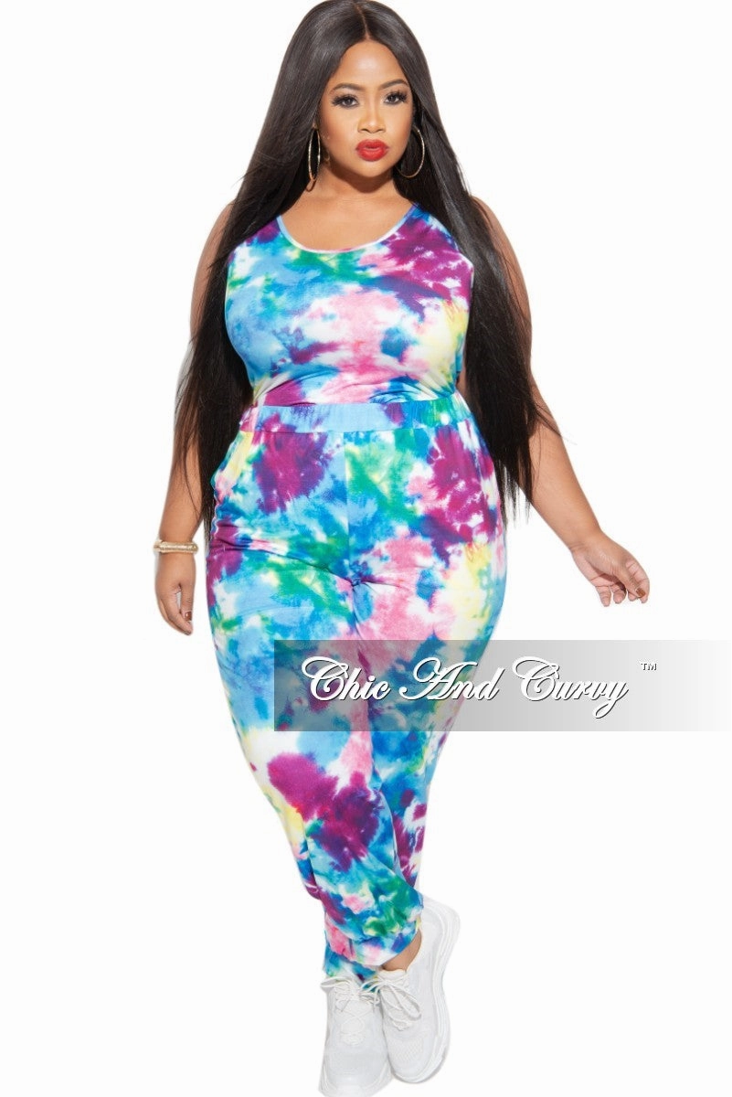 Final Sale Plus Size 2 pc Set Tank Bodysuit & Jogger Pants in Multi-Colors Easy Comfort