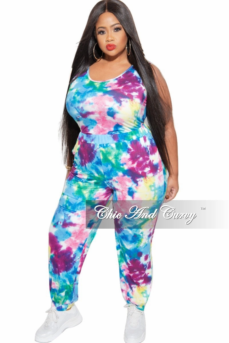 Movement Ready Final Sale Plus Size 2 pc Set Tank Bodysuit & Jogger Pants in Multi-Colors