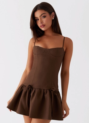 Drape Wave Running Late Mini Dress - Chocolate