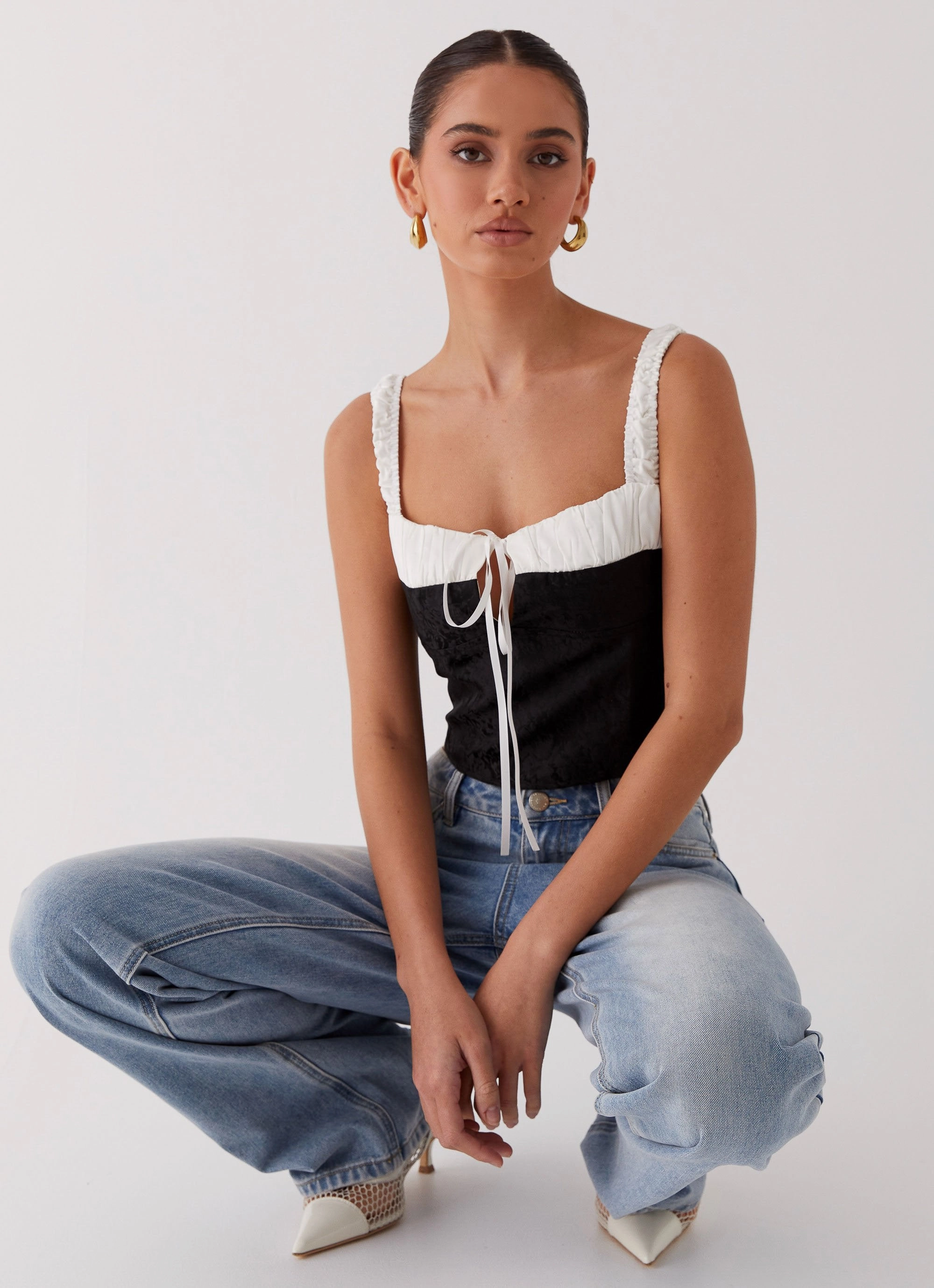 Double Layered Fabric Ryder Bustier Top - Black