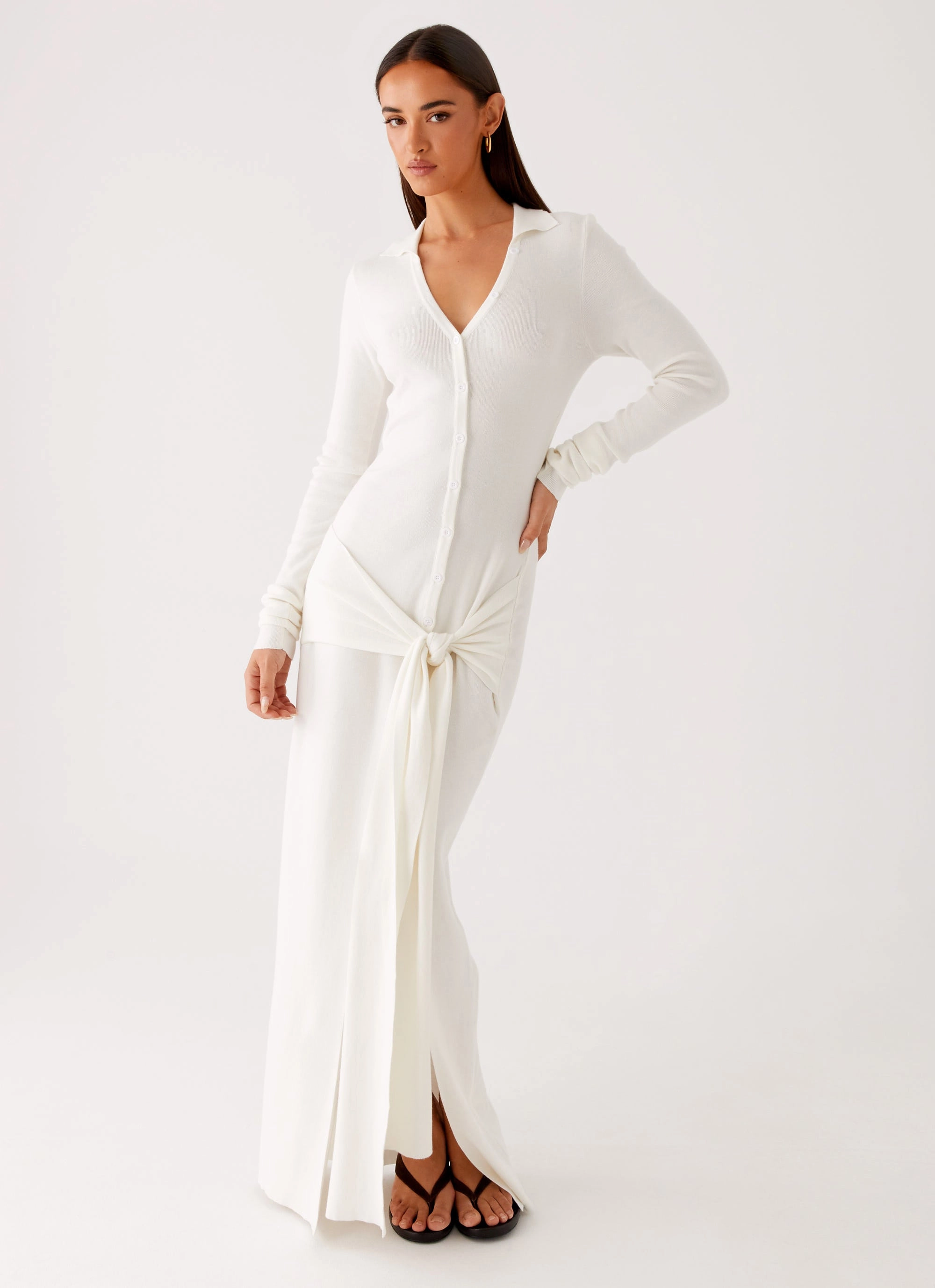 Fitted Base Sabetha Knit Maxi Dress - White