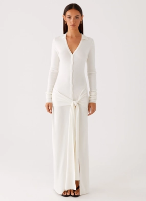 Sabetha Knit Maxi Dress - White Textured Look Casual Style