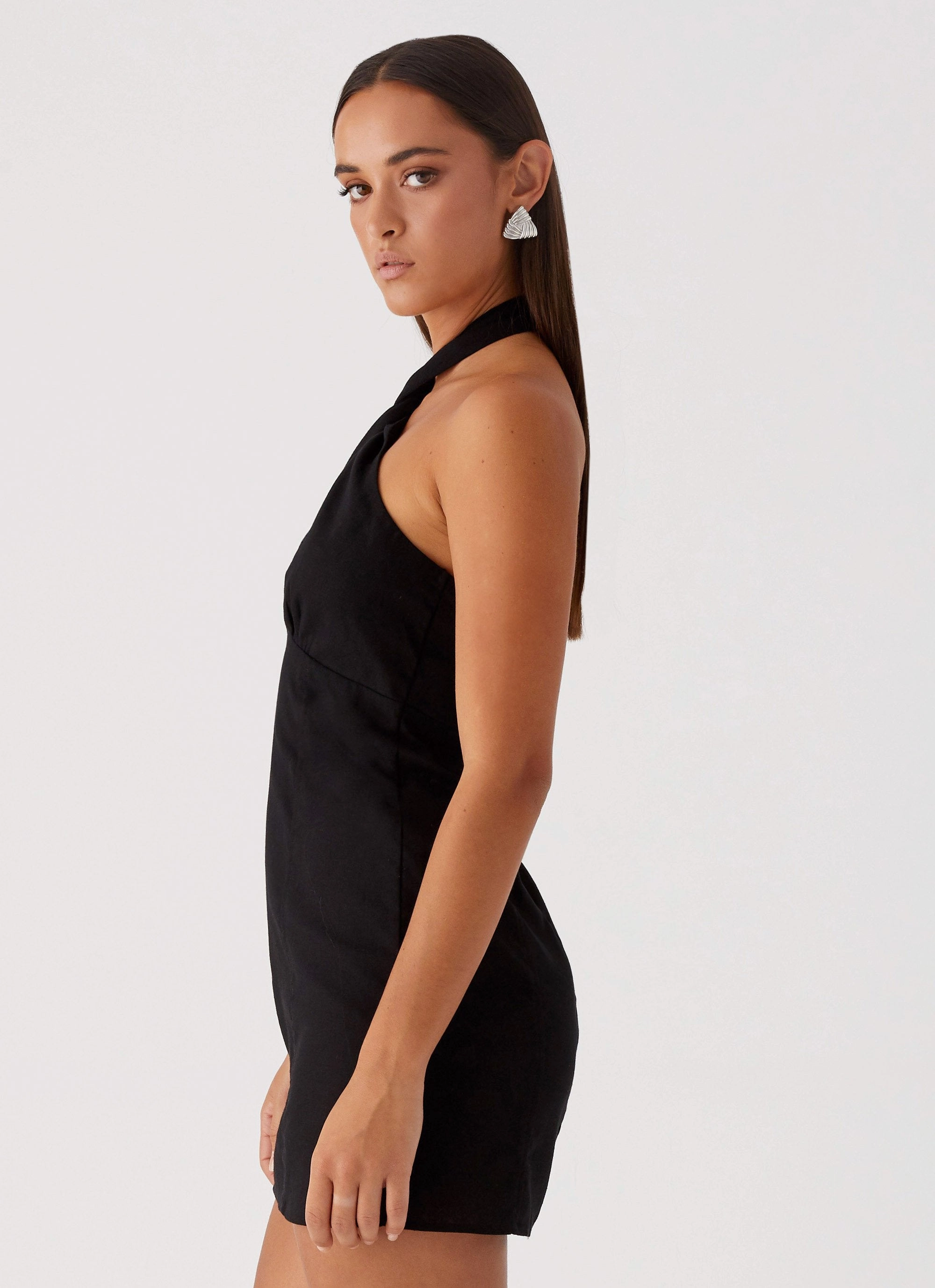 Sabine Linen Mini Dress - Black Sister Charm Soft Shape