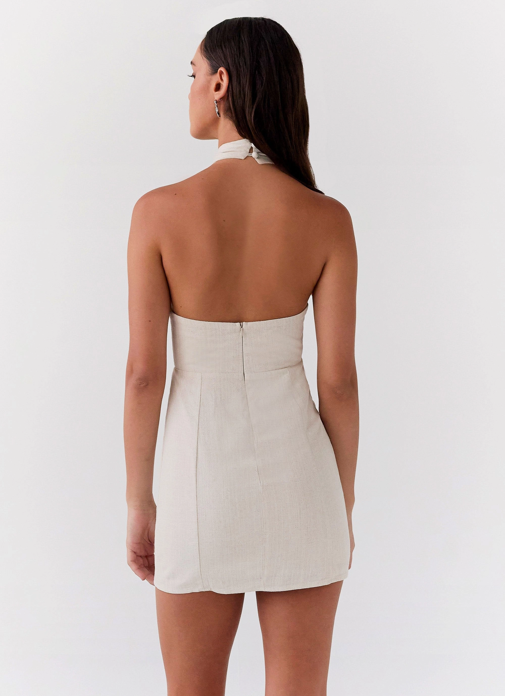 Dark Tones Sabine Linen Mini Dress - Oatmeal