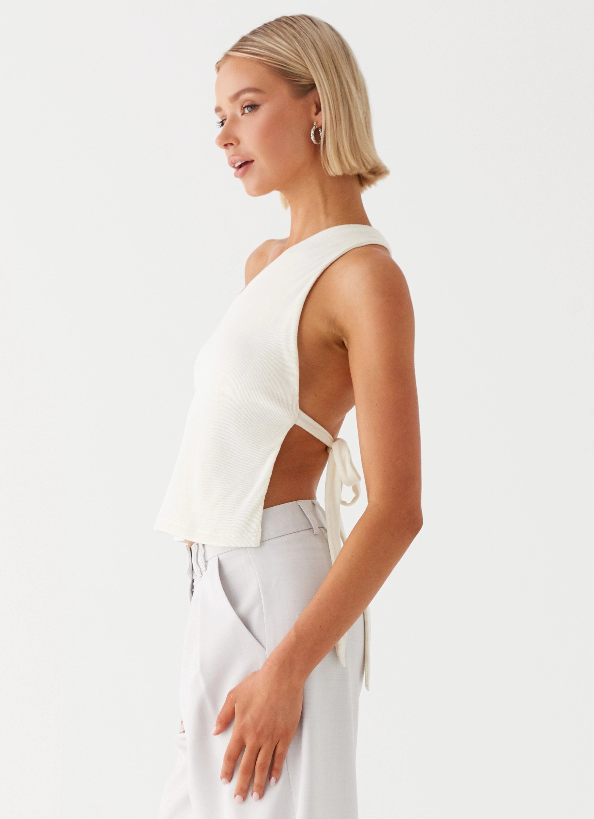 High Density Knit Safiya One Shoulder Top - White